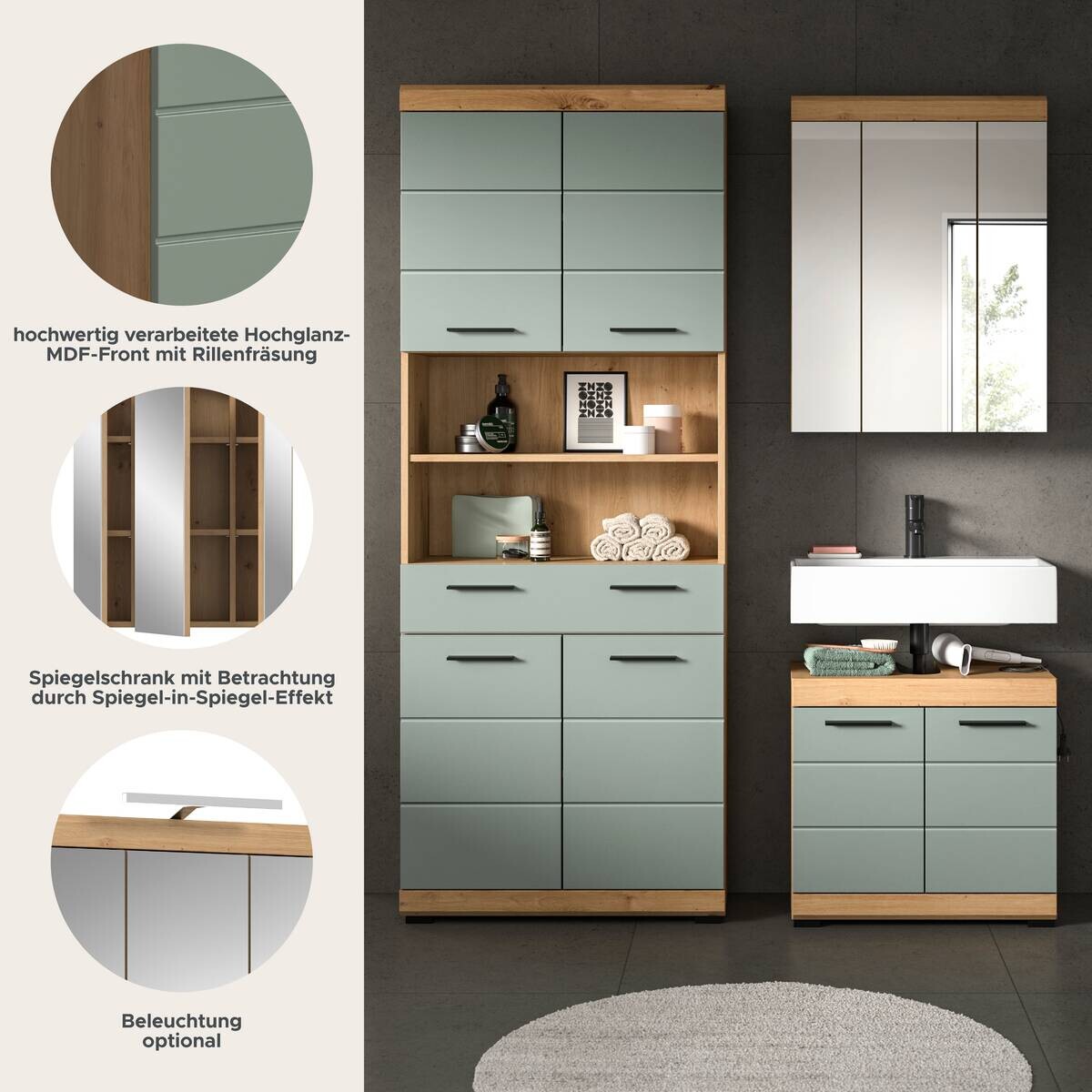 Badezimmer-Set Scout Eiche Artisan Nachbildung salbei Nachbildung B/H/T: ca. 149x34x191 cm