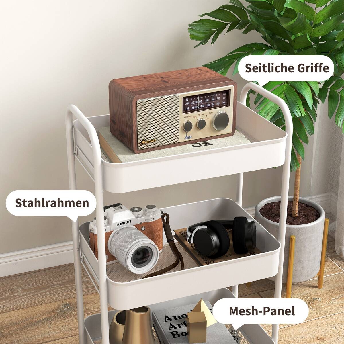 HOMCOM Küchenwagen weiß Polypropylen B/H/L: ca. 30,6x45x79 cm