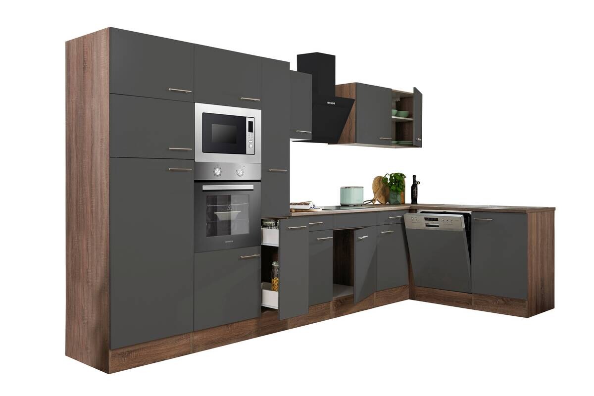 Respekta Winkelküche KBL370EYGMISGKE grau B/H/T: ca. 370x205x172 cm