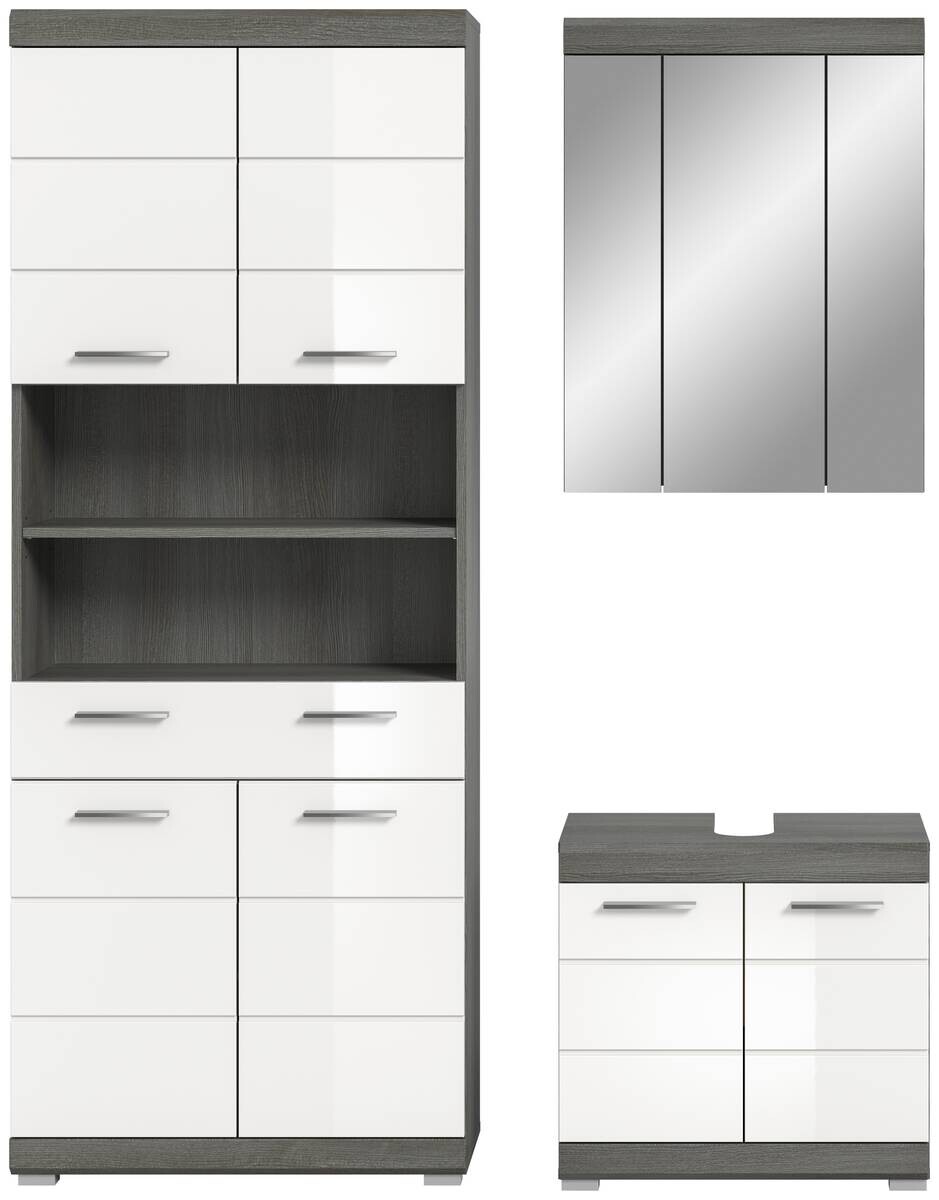 Badezimmer-Set Scout Rauchsilber Nachbildung weiß Hochglanz B/H/T: ca. 149x34x191 cm