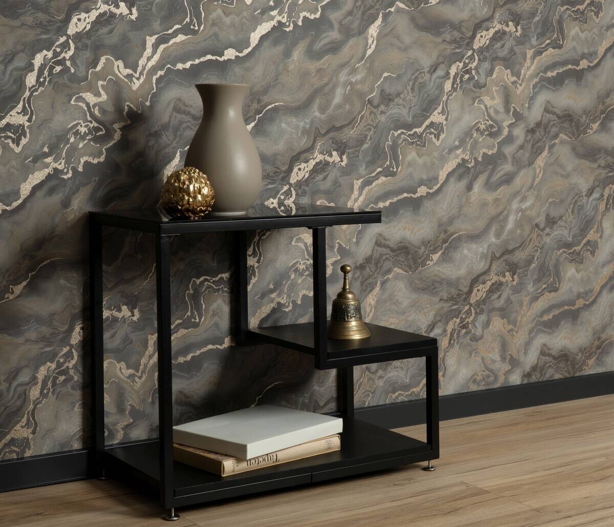 Vliestapete Marmor grau gold B/L: ca. 53x1005 cm