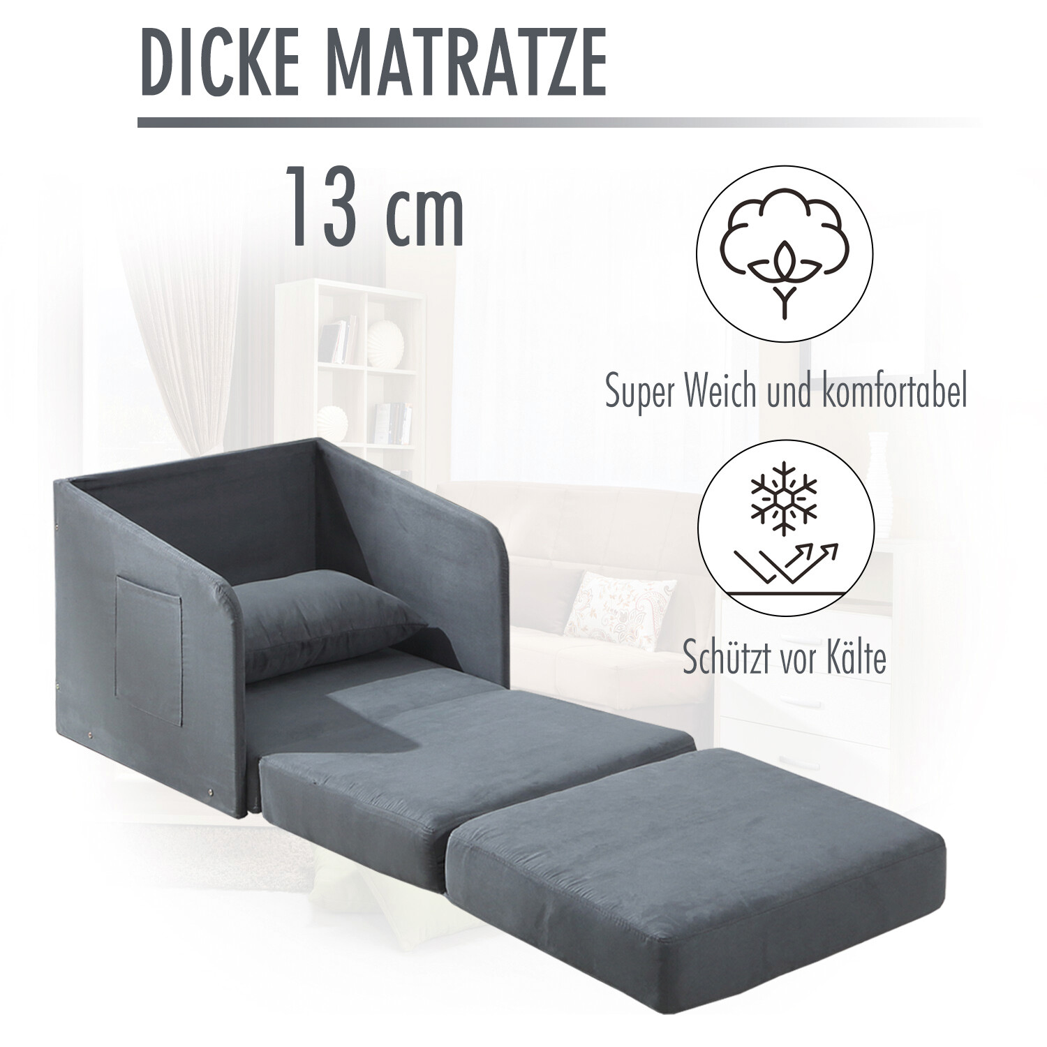 Schlafsofa 833-036 grau B/H/T: ca. 70x77x76 cm