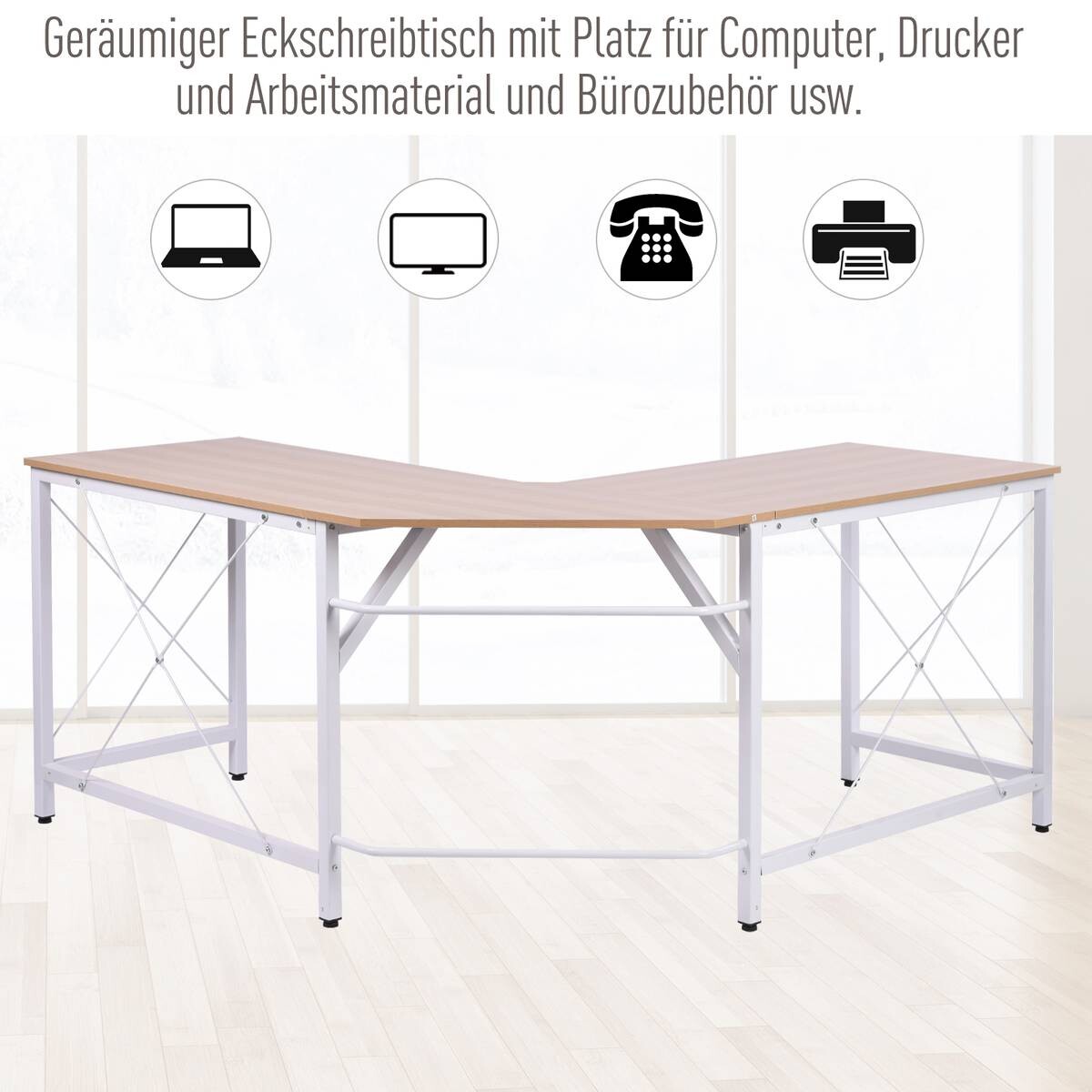 Computertisch 836-122AK natur weiß B/H/L: ca. 150x76x150 cm