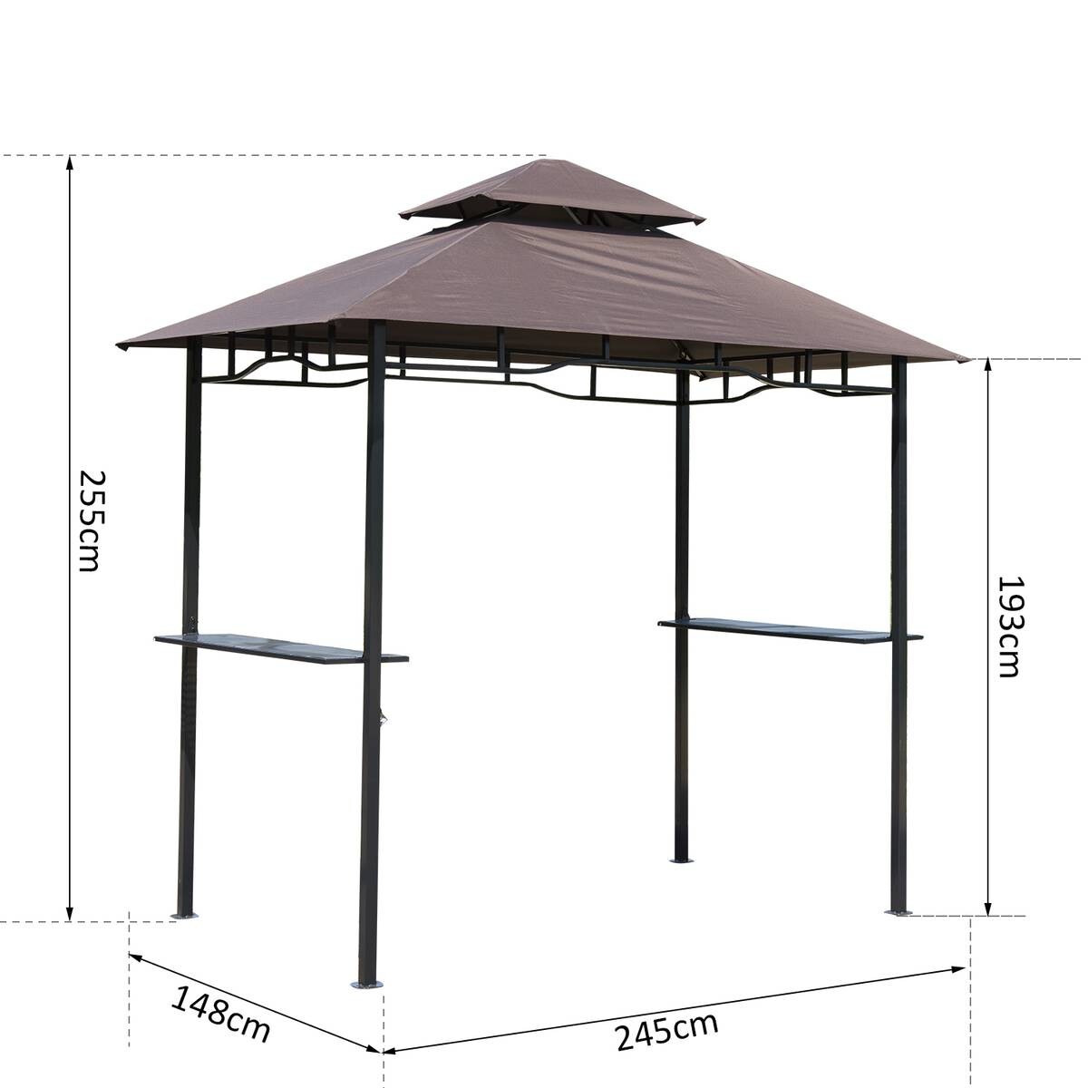 Outsunny Gartenpavillon café braun Stahl B/H/L: ca. 150x255x245 cm