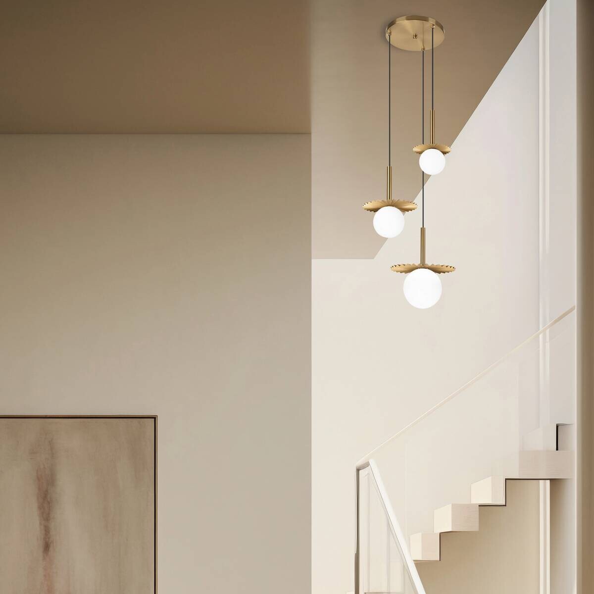 Lamkur Hängeleuchte Kupfer Stahl Glas B/H/L: ca. 120x45x45 cm G9 3 Brennstellen