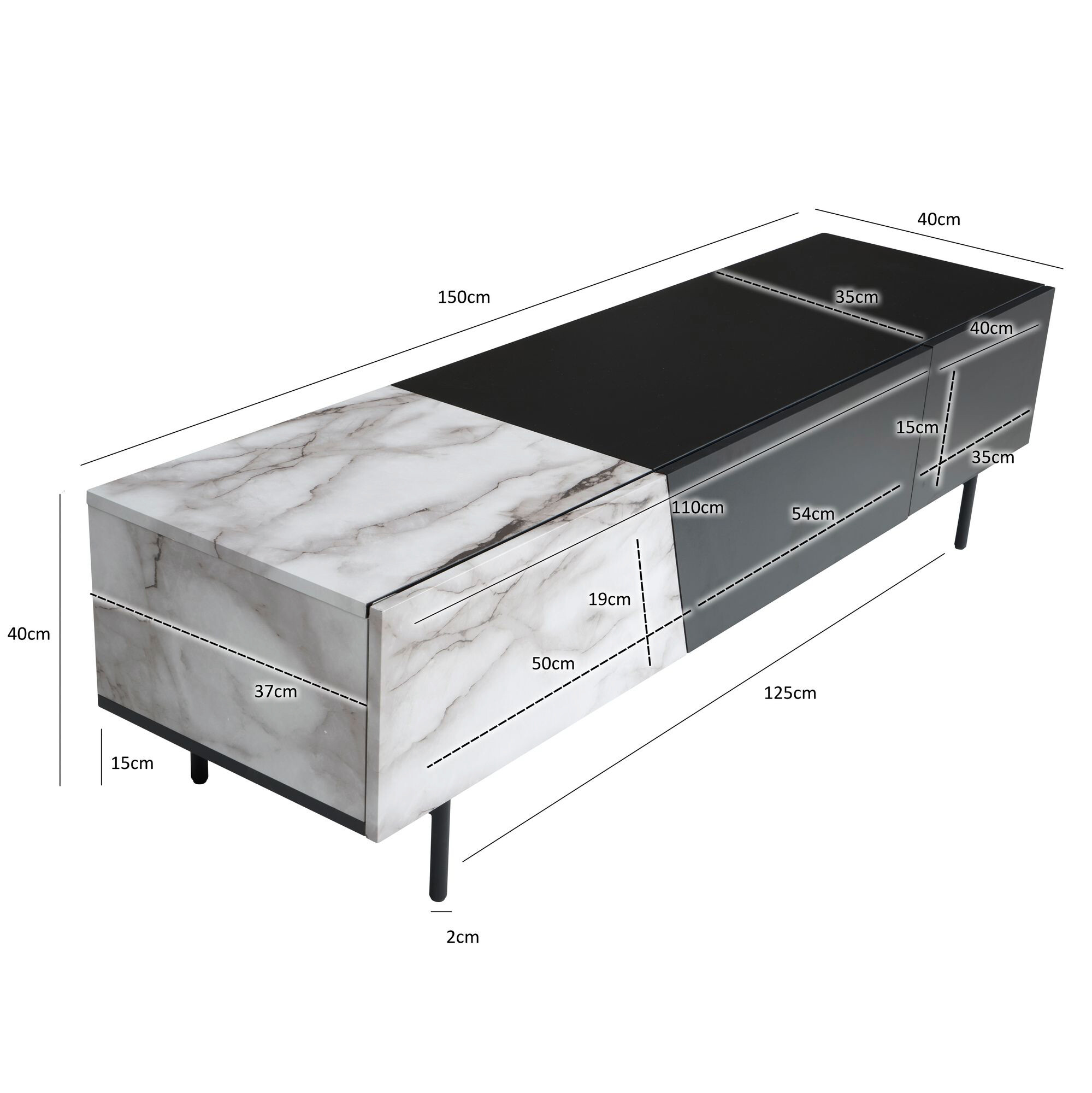 Lowboard weiß Marmor Optik B/H/T: ca. 150x40x40 cm