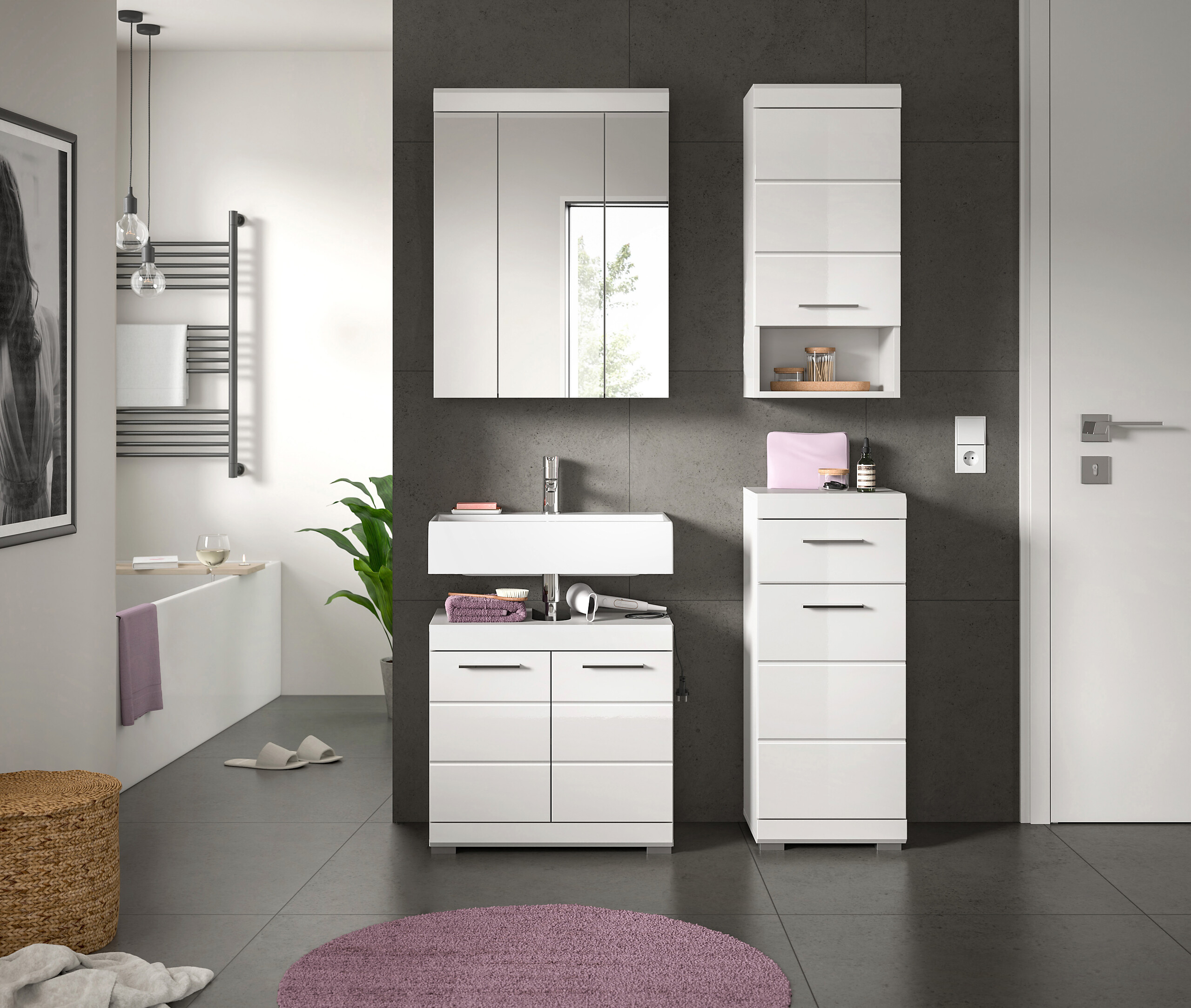 Badezimmer-Set Scout weiß weiß Hochglanz B/H/T: ca. 112x191x34 cm