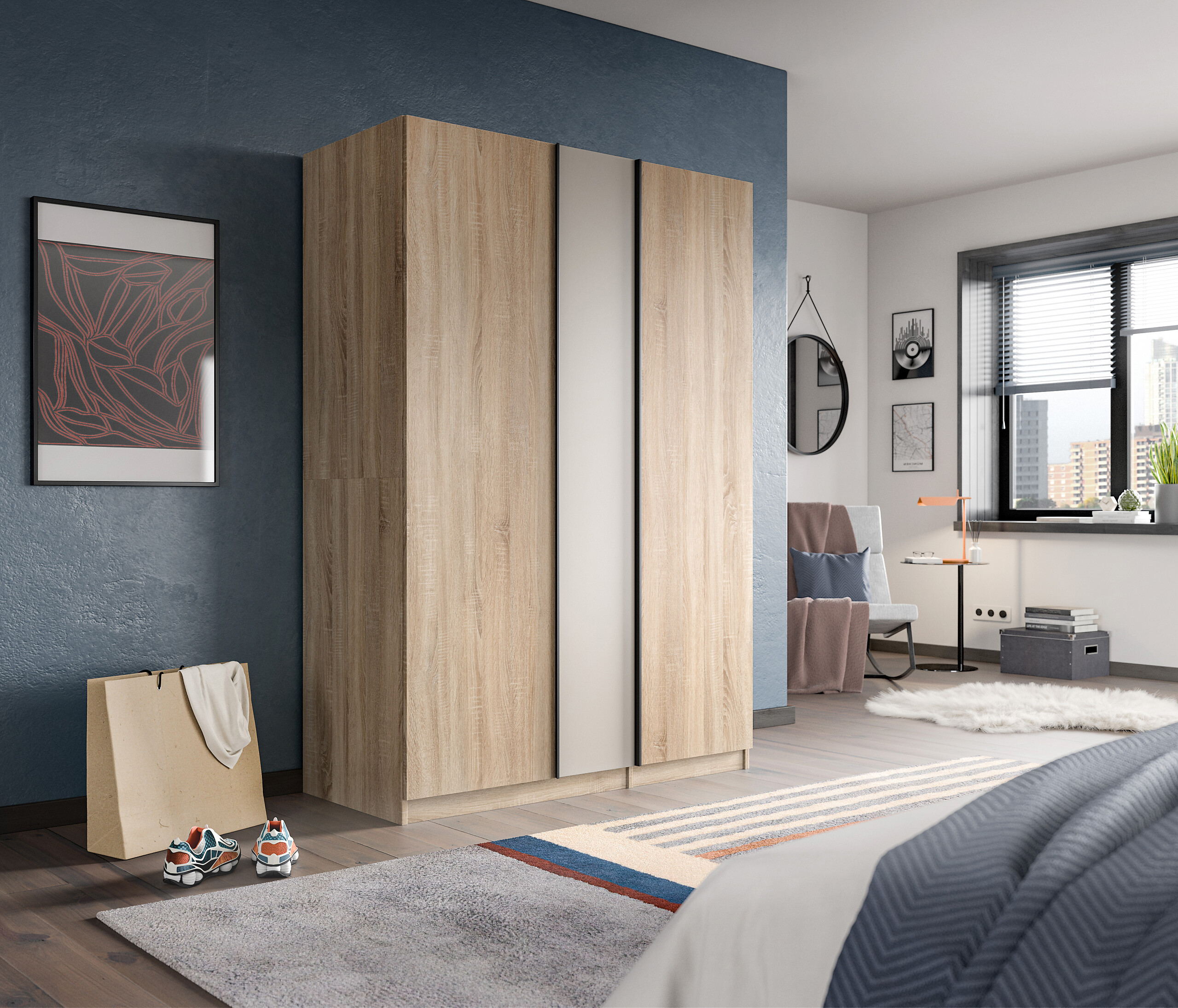 Kleiderschrank OAKLAND Eiche Sonoma Nachbildung Cashmere B/H/T: ca. 130x183x53 cm