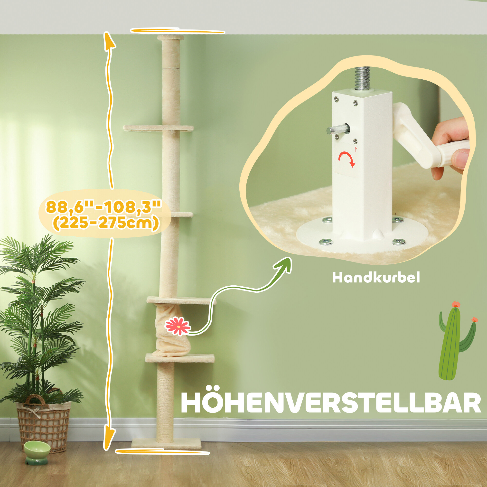 PawHut Kratzbaum cremeweiß Spanplatte B/H/L: ca. 26,5x275x42,5 cm