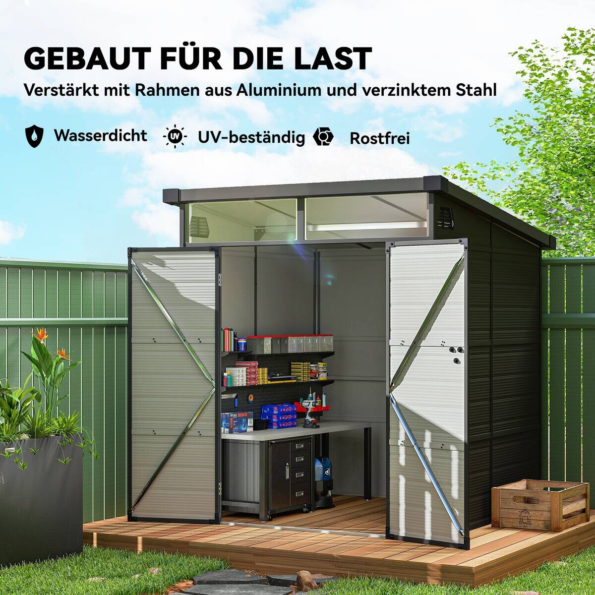 Outsunny Gerätehaus dunkelgrau B/H/L: ca. 190x215x191 cm