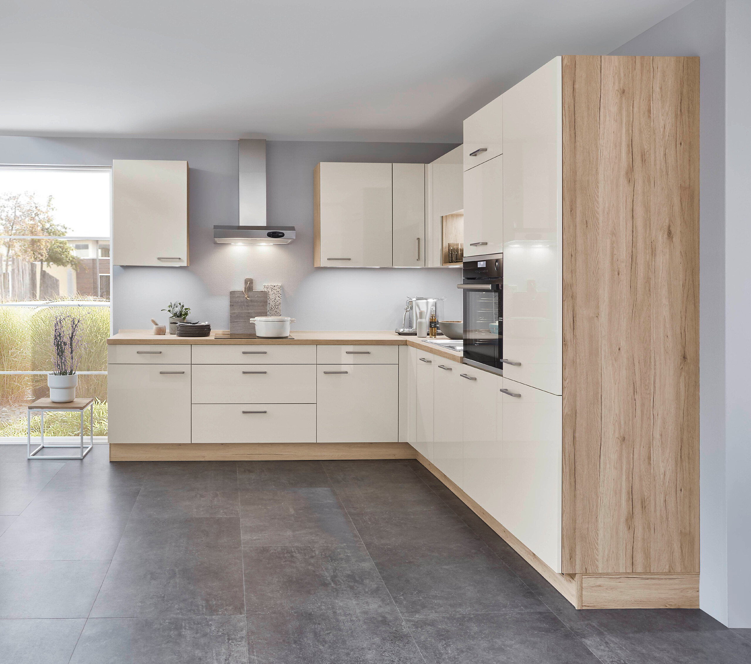 nobilia Winkelküche Flash Magnolie Hochglanz B/T/L: ca. 305x60x275 cm