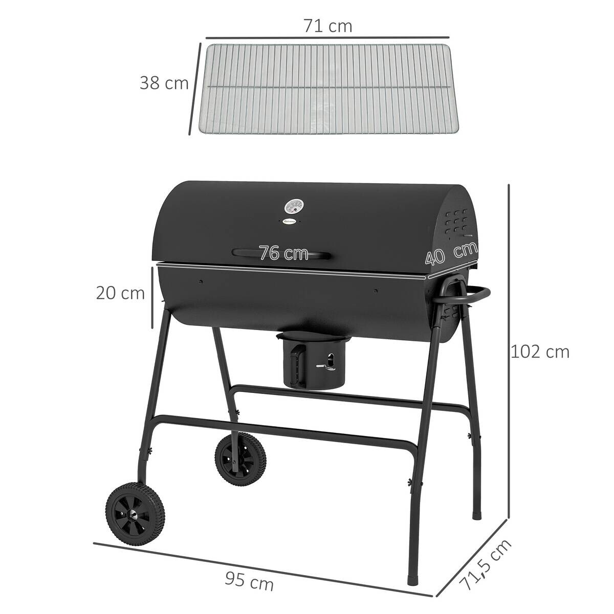 Outsunny Holzkohlegrill Metall B/H/L: ca. 71,5x102x95 cm