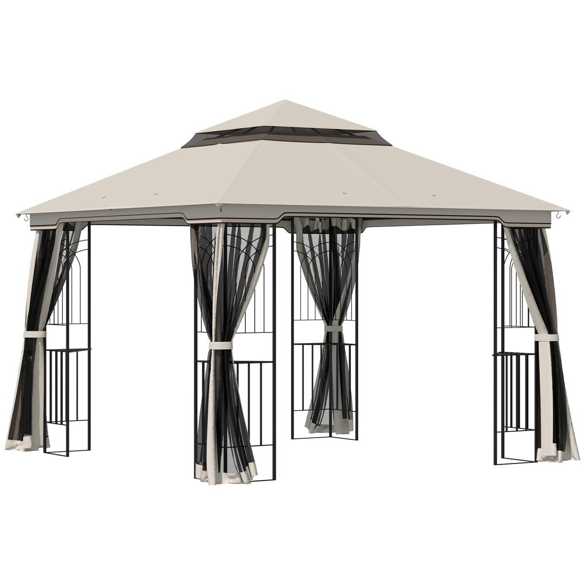 Outsunny Pavillon mit Doppeldach beige Metall B/H/L: ca. 299x274x299 cm