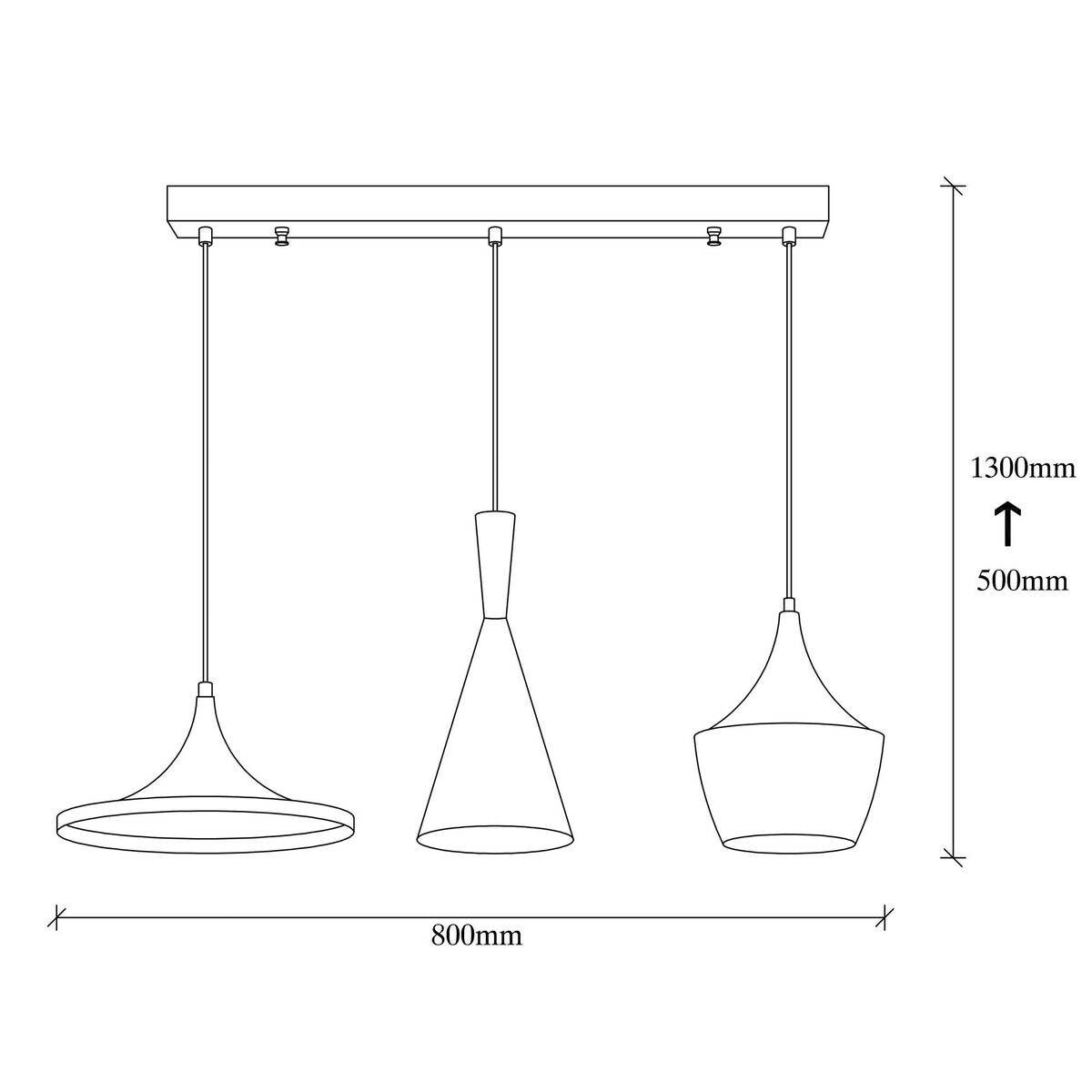 Opviq Pendelleuchte Elmas gold schwarz Metall B/H/T/L/D: ca. 80x130x80x80x80 cm E27 3 Brennstellen