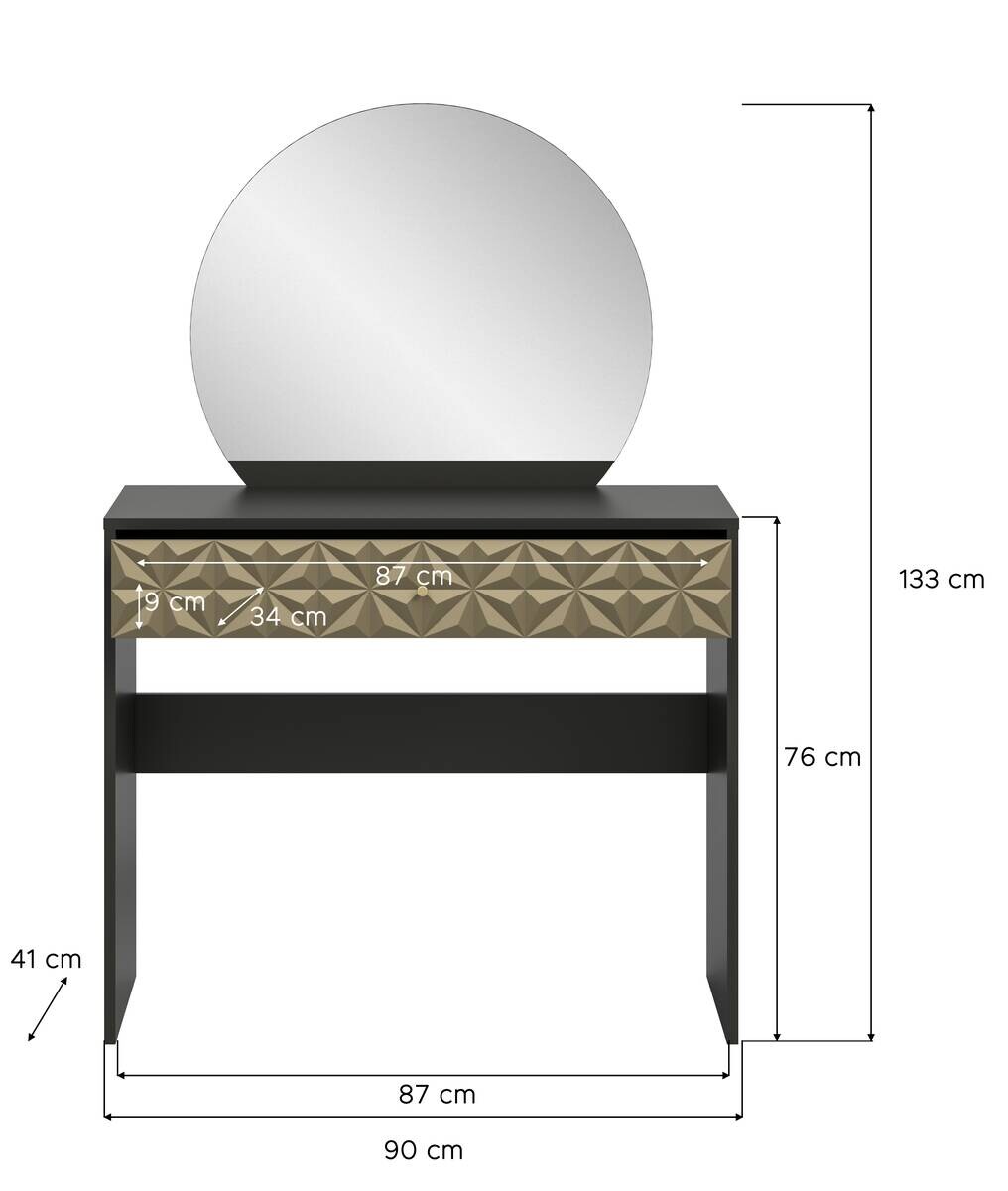 Schminktisch PRISMA schwarz gold Hochglanz Optik B/H/T: ca. 90x133x39 cm