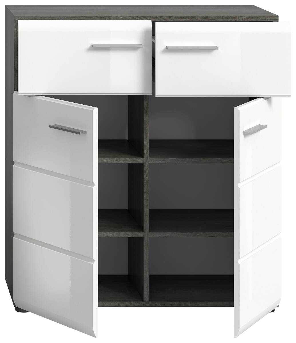 Schuhkommode SALSA Rauchsilber Nachbildung weiß Hochglanz B/H/T: ca. 80x90x37 cm