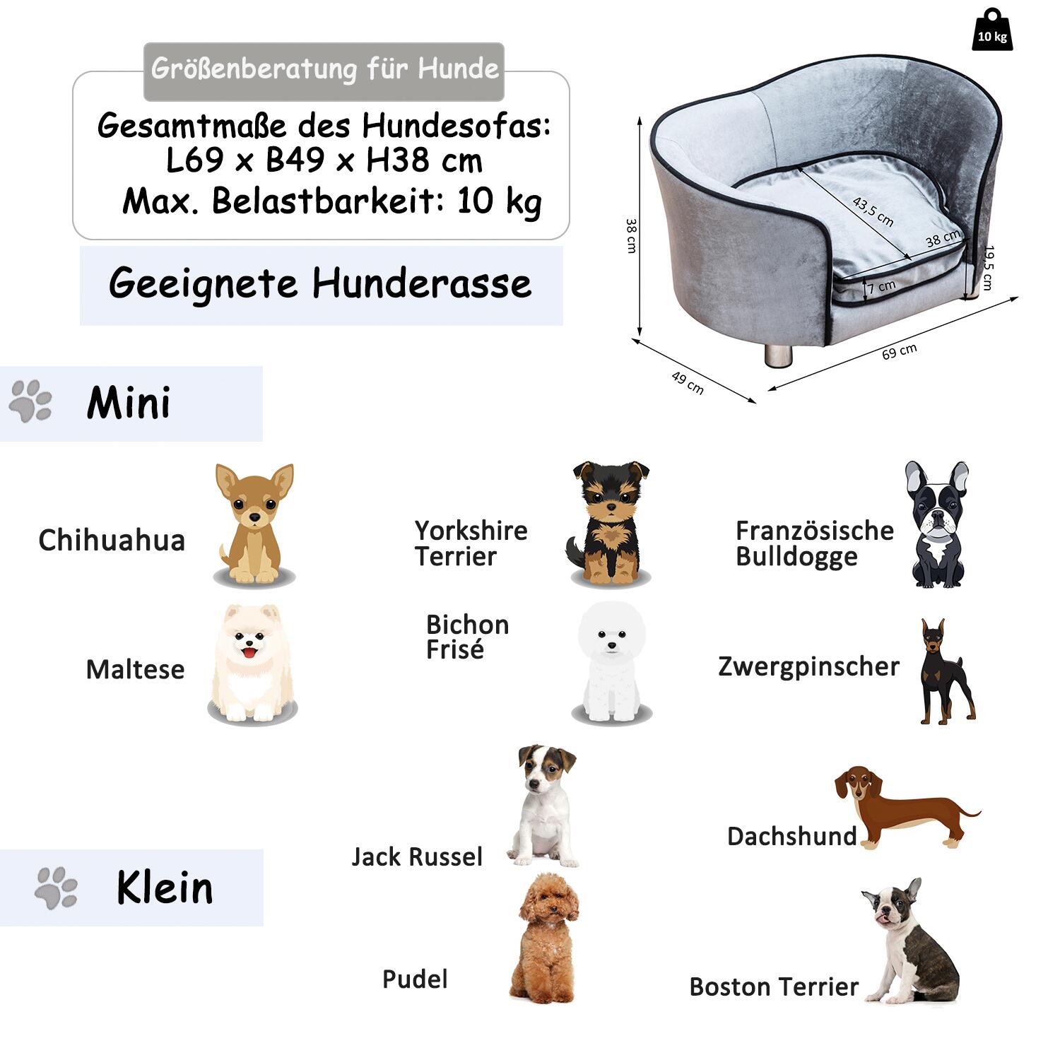PawHut Hundecouch hellgrau Holz B/H/L: ca. 49x38x69 cm