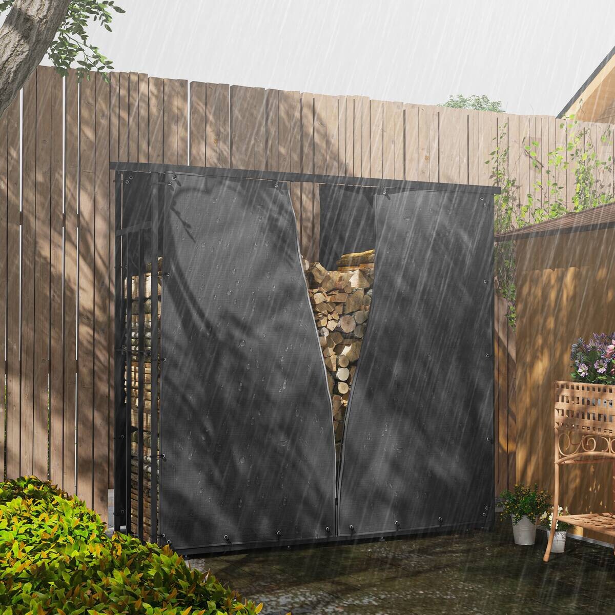 Outsunny Kaminholzregal Abdeckung schwarz Polyester B/H/L: ca. 1x173x174 cm