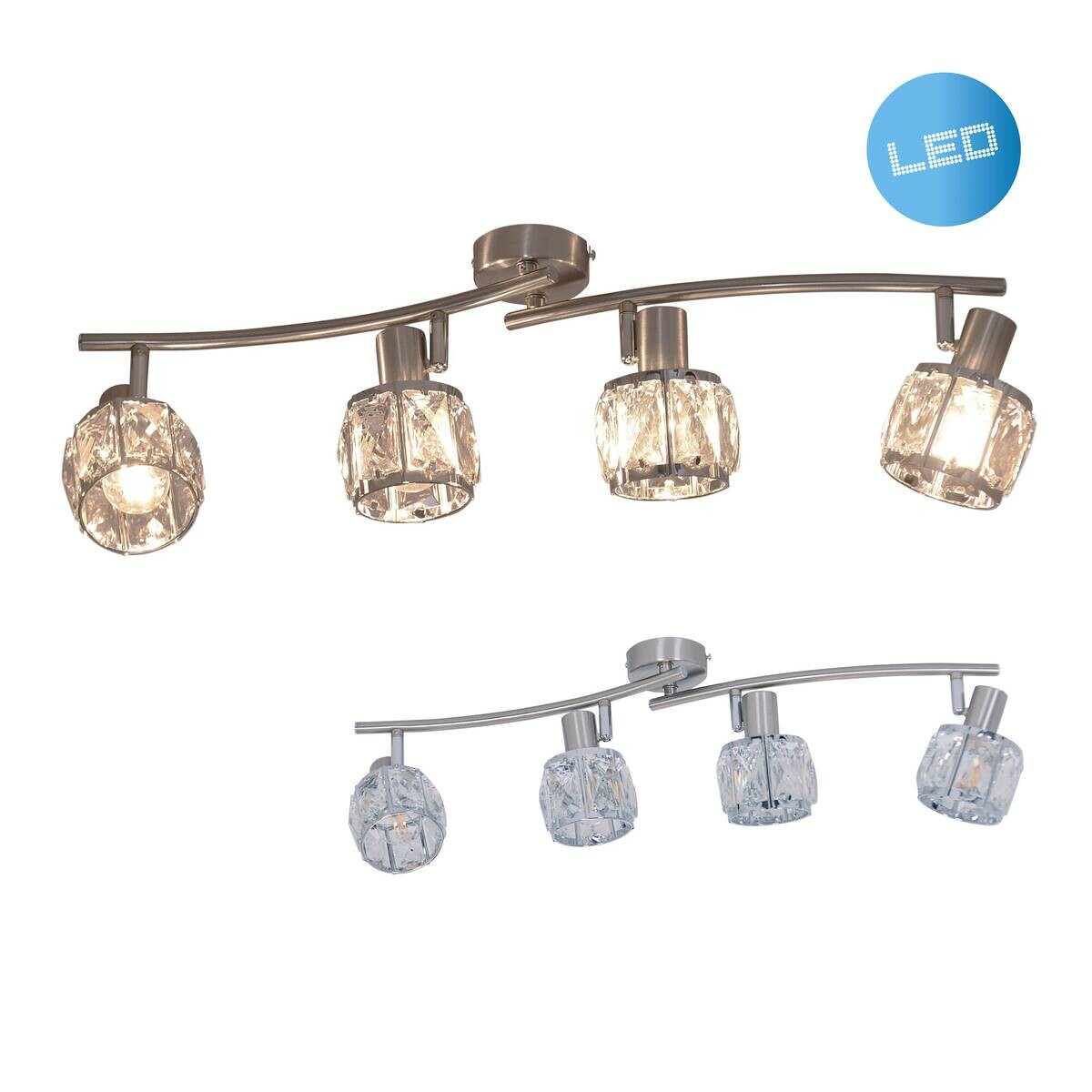 Näve Leuchten Spotleuchte 1280950 stahlfarbig Glas Metall B/H/T: ca. 9,2x18x70 cm 4 Brennstellen