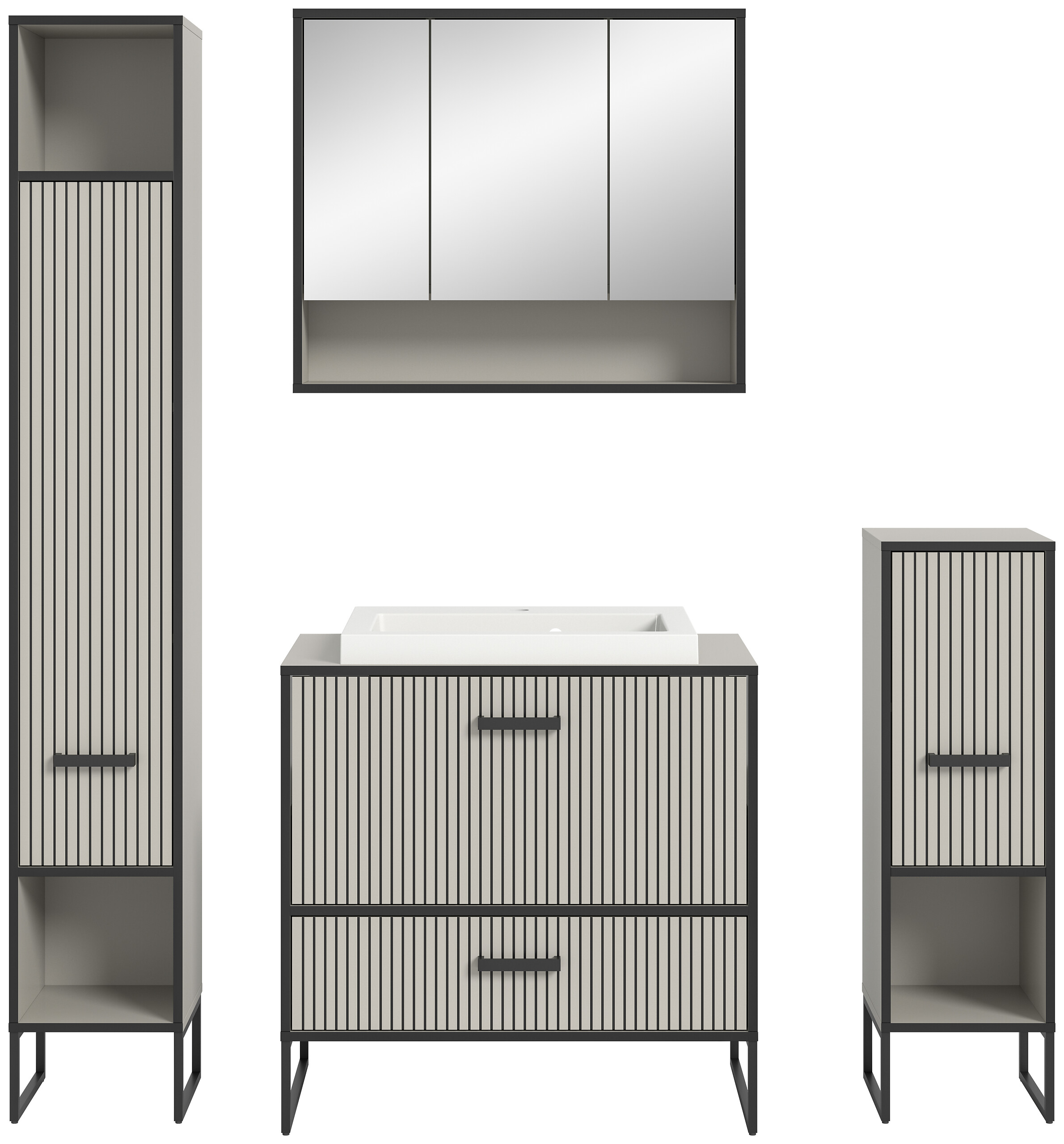 Badezimmer-Set BAGNO schwarz Kaschmirgrau Nachbildung B/H/T: ca. 170x192x48 cm