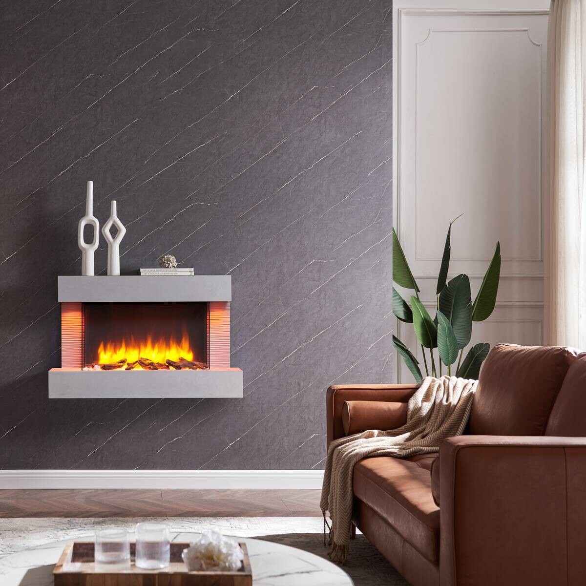 Balderia Wandkamin Elektrischer-Kamin Aidan grau MDF B/H/T: ca. 623x100x24 cm
