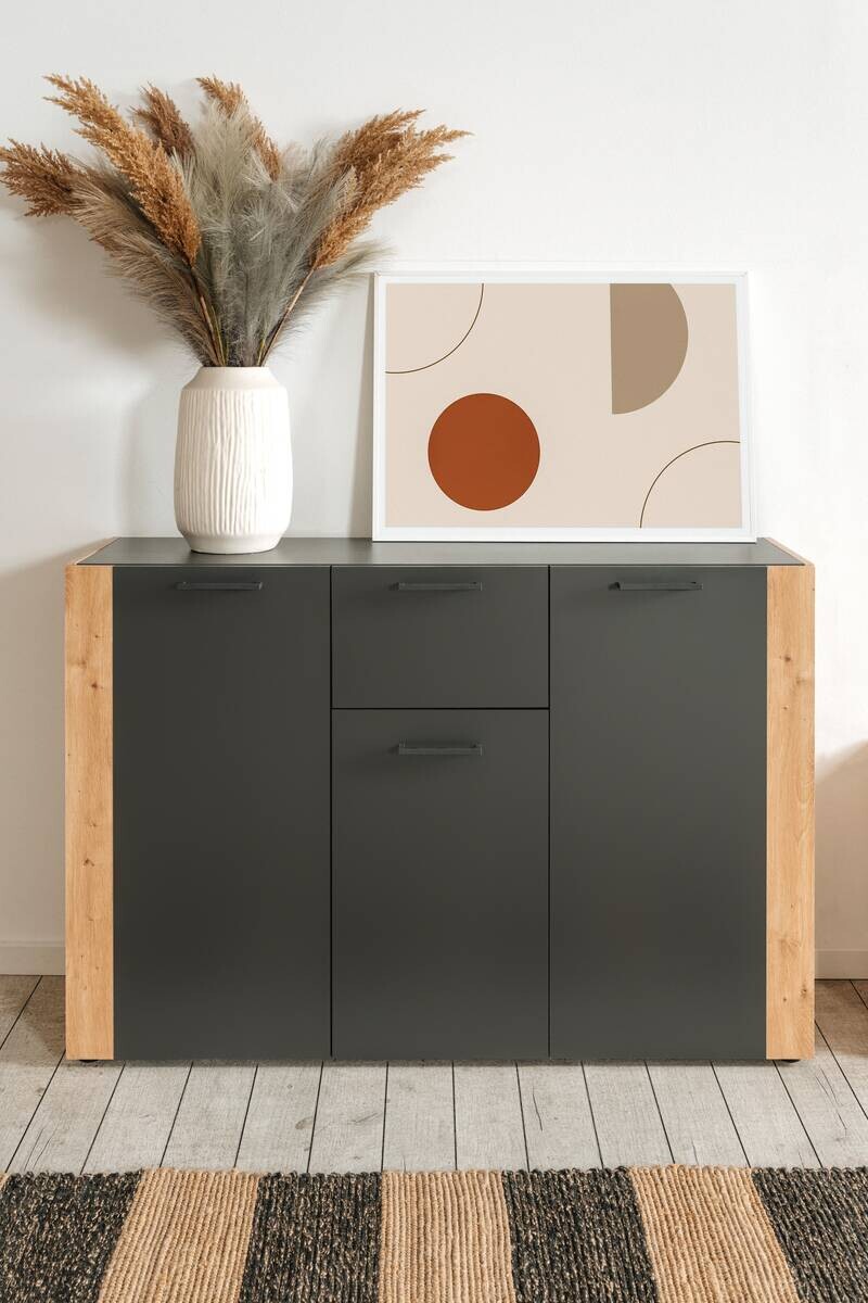 Kommode Cento anthrazit Eiche Artisan Oak Nachbildung B/H/T: ca. 126x83x35 cm