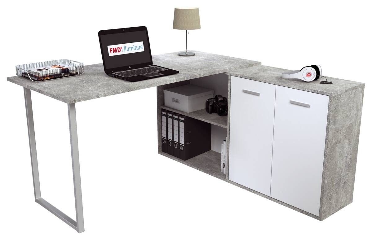 Winkelschreibtisch Beton Optik weiß B/H/T: ca. 138x74x138 cm