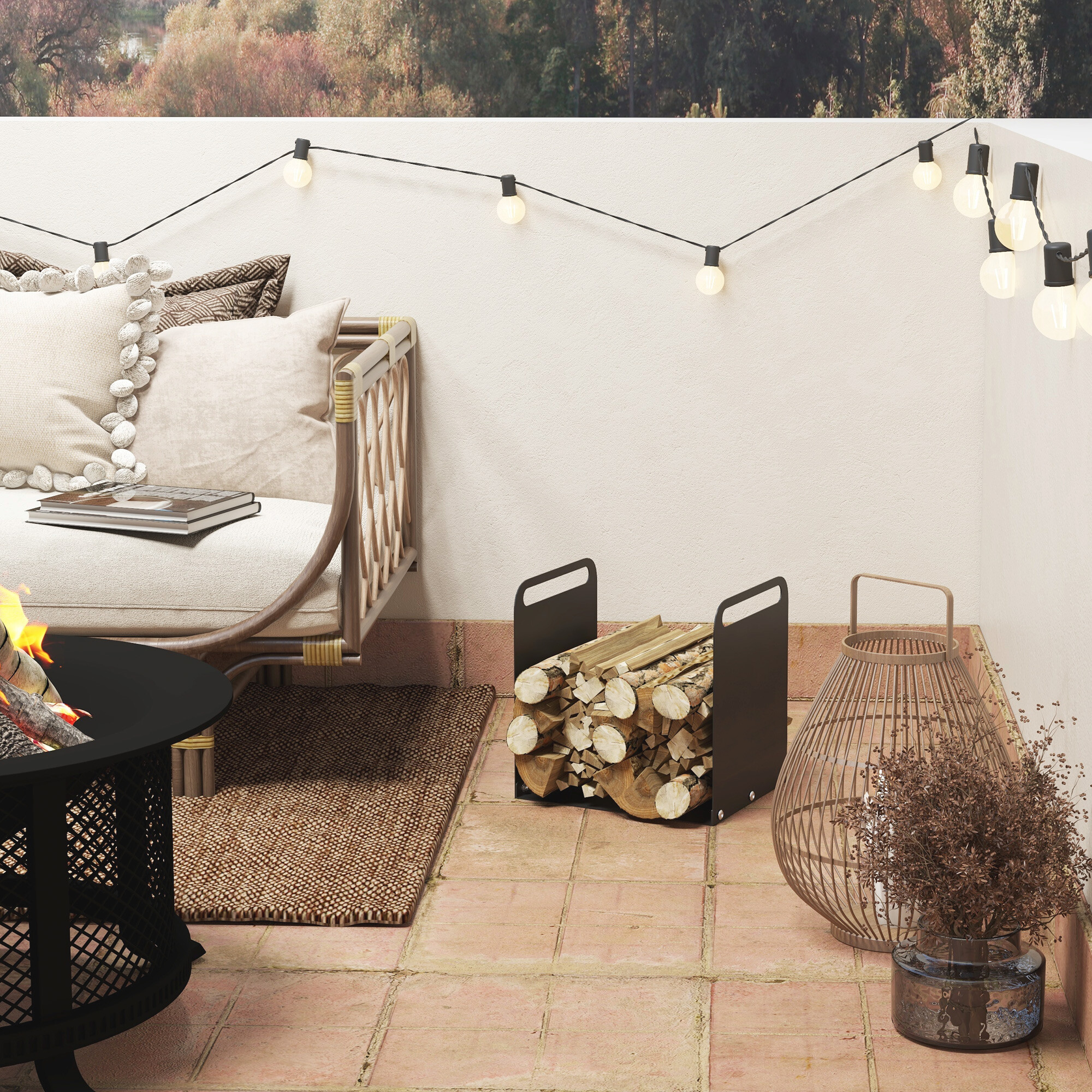 Outsunny Kaminholzregal schwarz B/H/L: ca. 30x36x36,5 cm