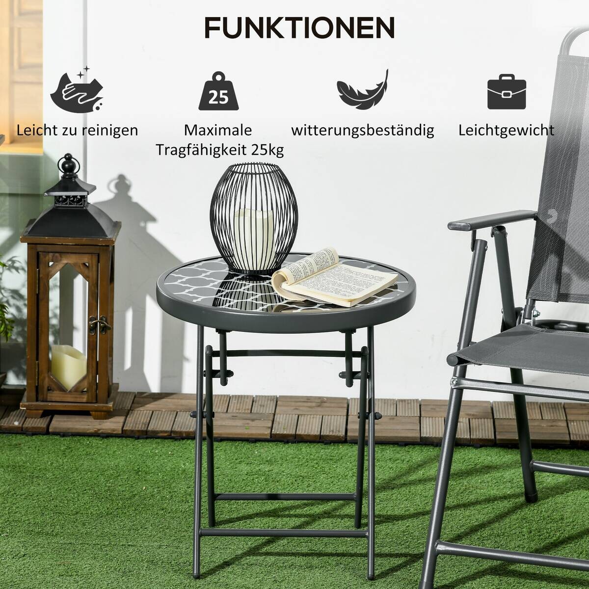 Outsunny Garten-Beistelltisch schwarz Metall B/H/L: ca. 45x50x45 cm
