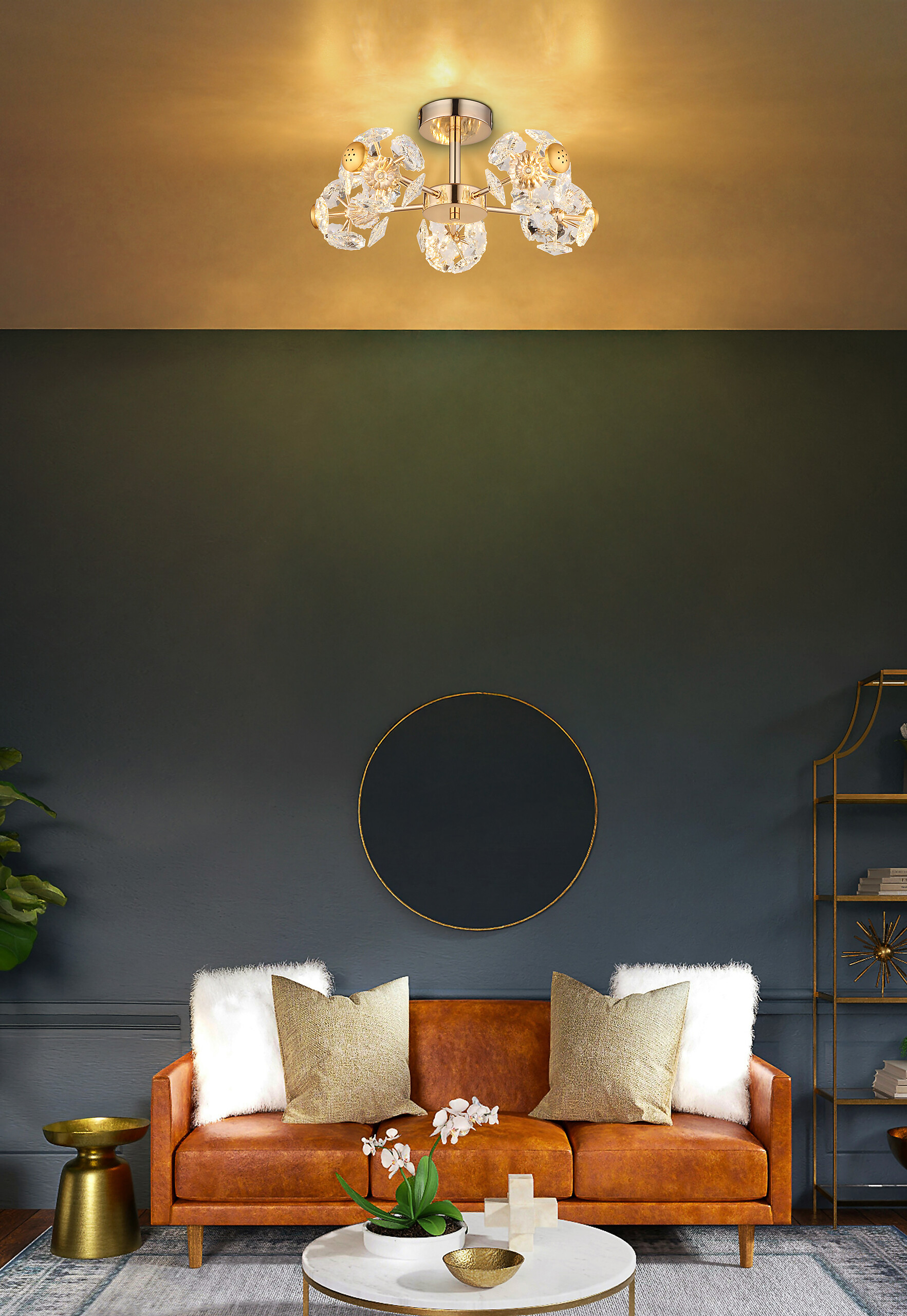 GLOBO Deckenleuchte gold klar Glas Metall H/D: ca. 22x50 cm 1 Brennstellen