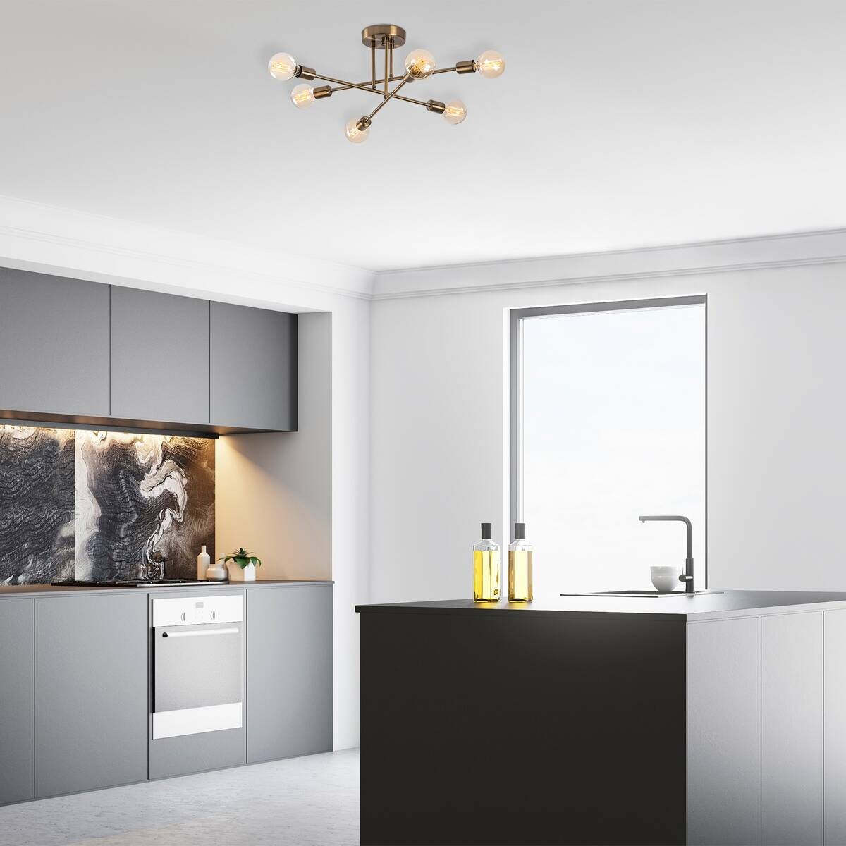 Opviq Deckenleuchte Flower bronze Metall B/H/T/L/D: ca. 64x30x64x64x64 cm E27 6 Brennstellen