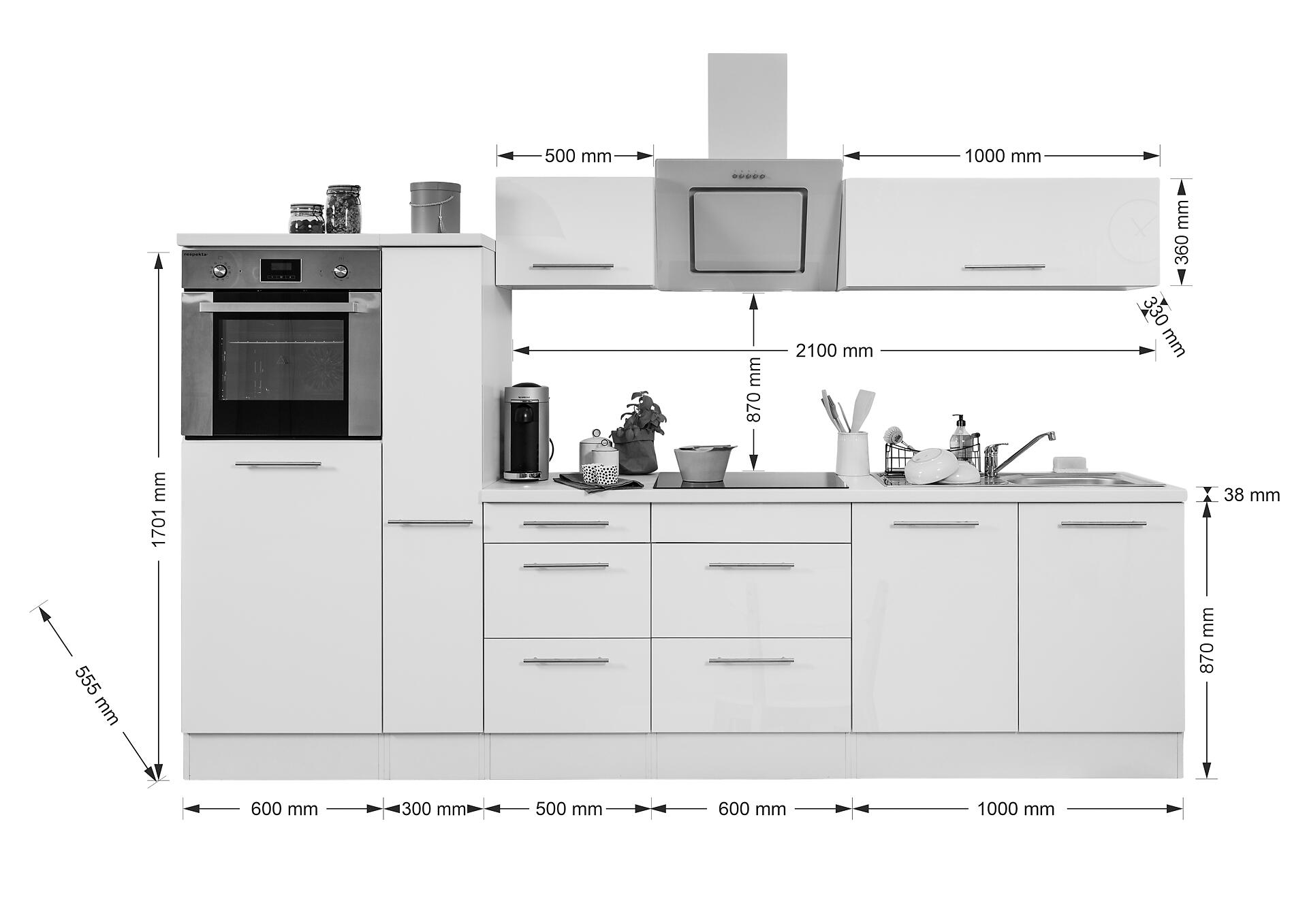 Respekta Küchenblock Amanda weiß Hochglanz B/H/T: ca. 300x200x60 cm