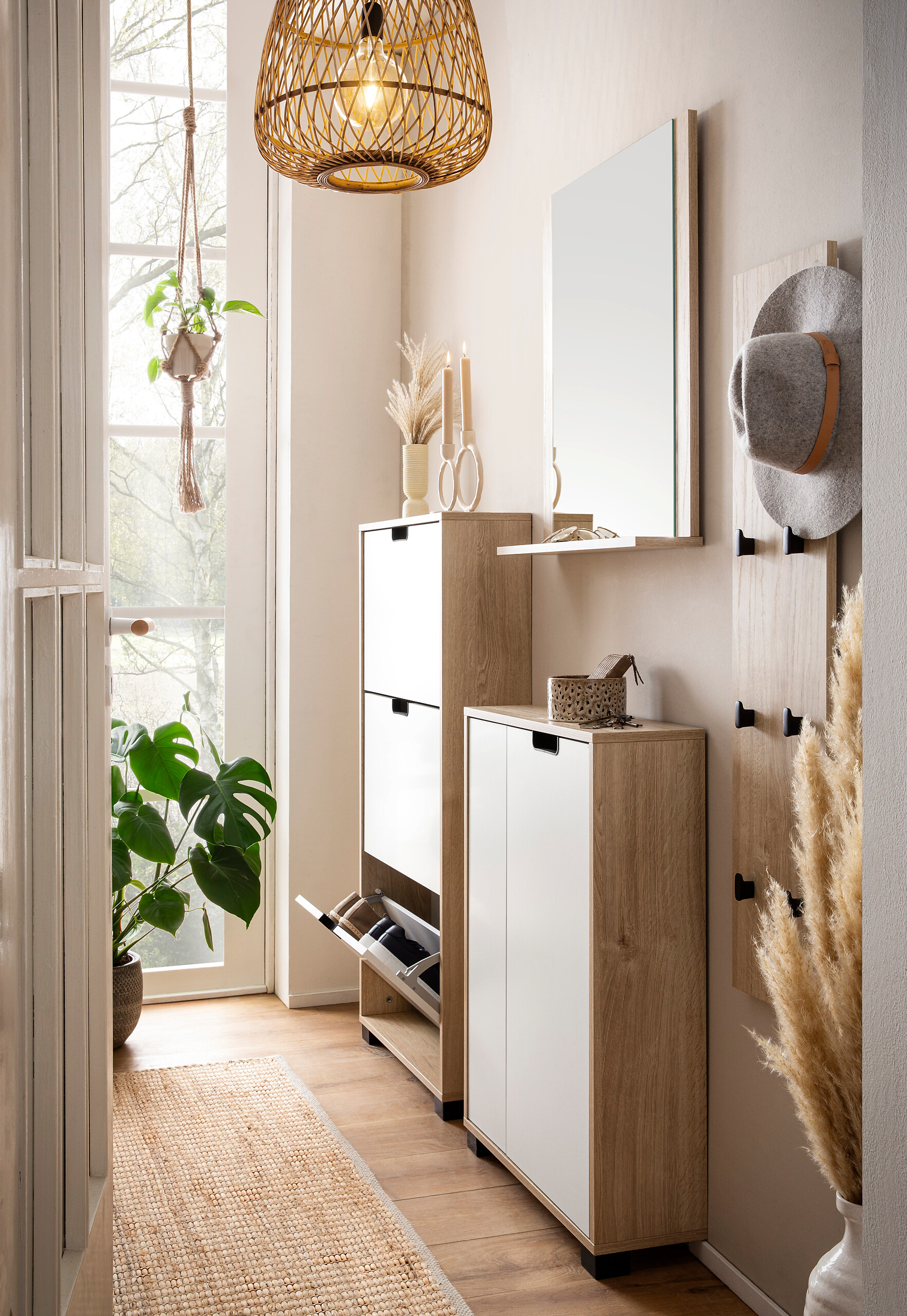 Schuhkipper Emmik weiß matt Eiche Eiche weiß Nachbildung B/H/T: ca. 59,8x85,2x19,55 cm