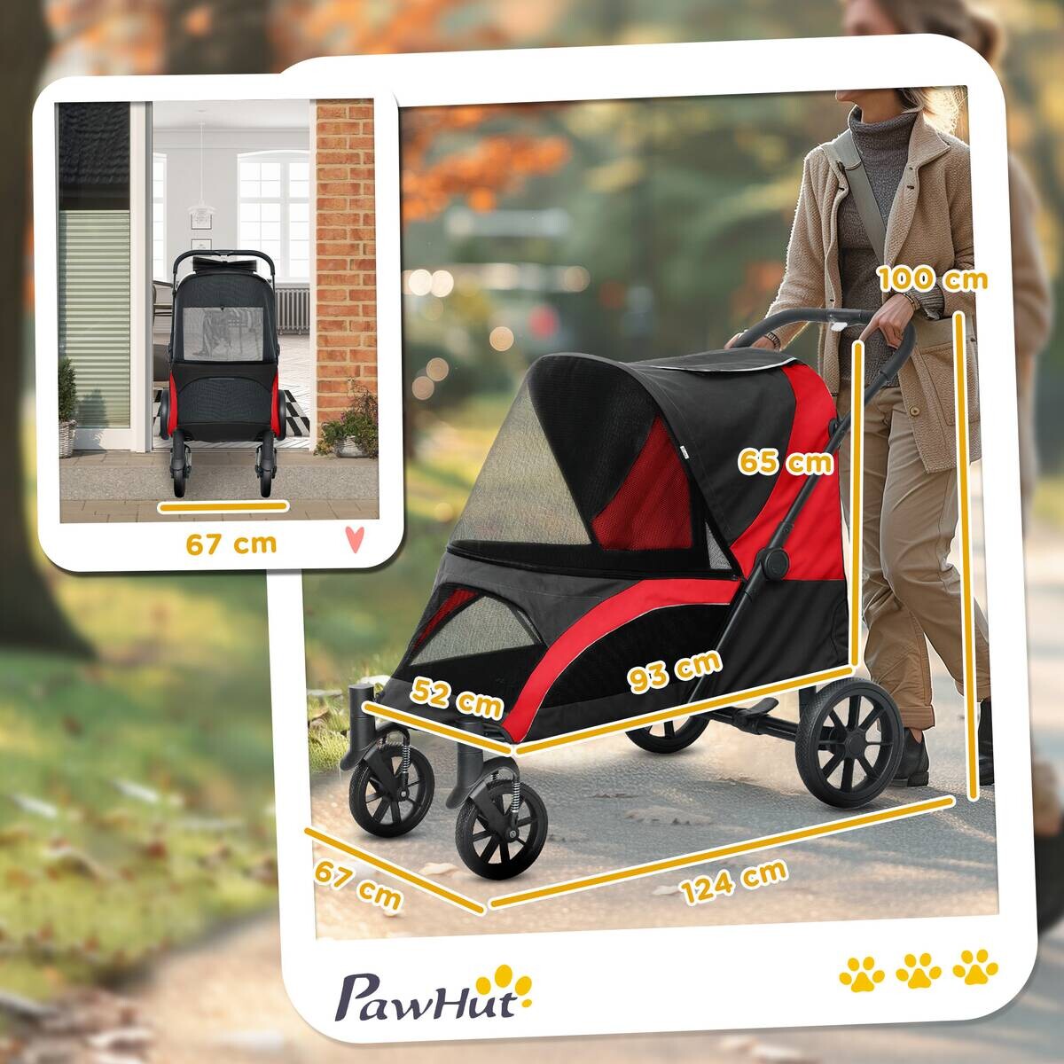 PawHut Hundewagen schwarz Polyester B/H/L: ca. 67x100x124 cm