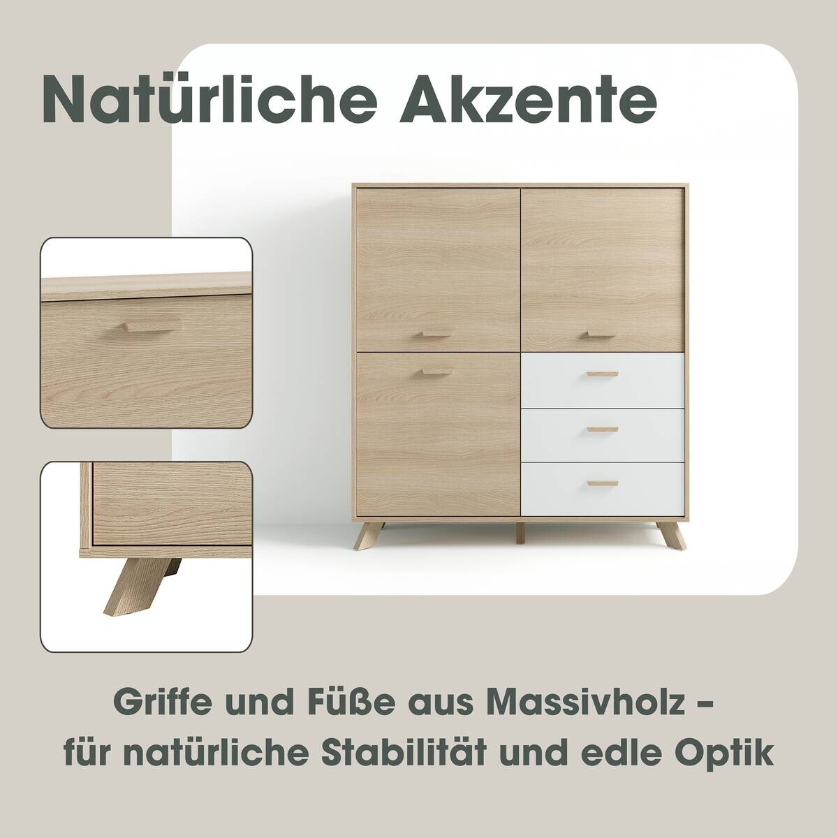 Highboard BASTIAN Eiche weiß B/H/T: ca. 120x131x36,5 cm