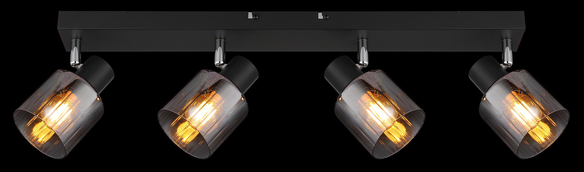 GLOBO Spot Jack Rauch schwarz klar Metall Glas B/H/L: ca. 56x13,5x8 cm E14 4 Brennstellen