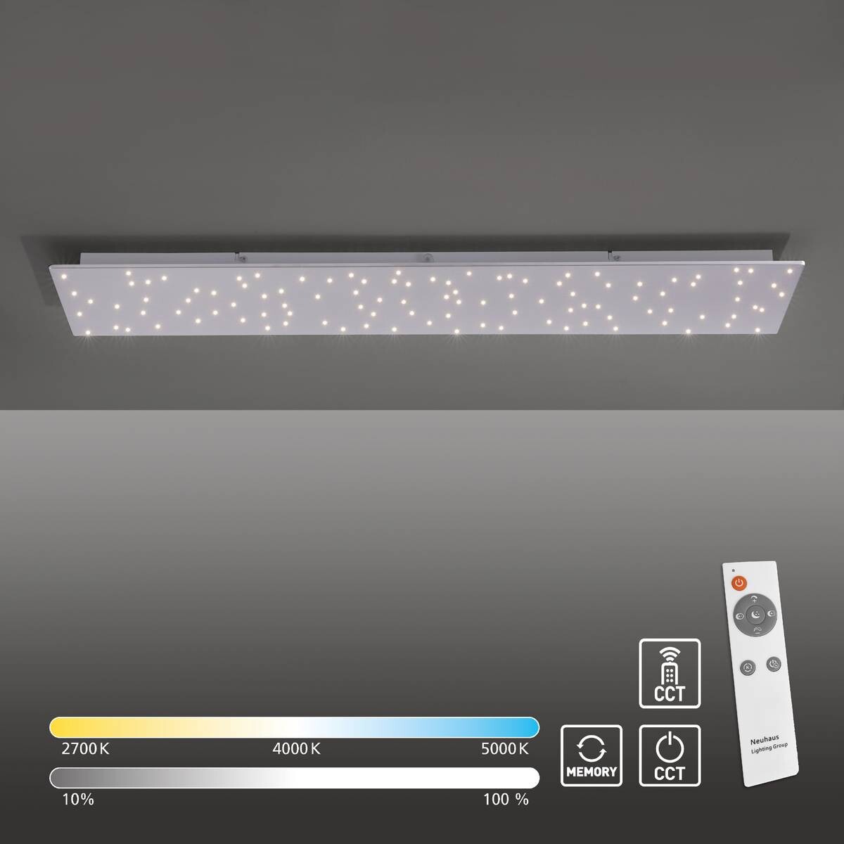 Just Light LED-Deckenleuchte SPARKLE 14672-55 stahlfarbig Metall B/H/T: ca. 25x4x100 cm 1 Brennstellen