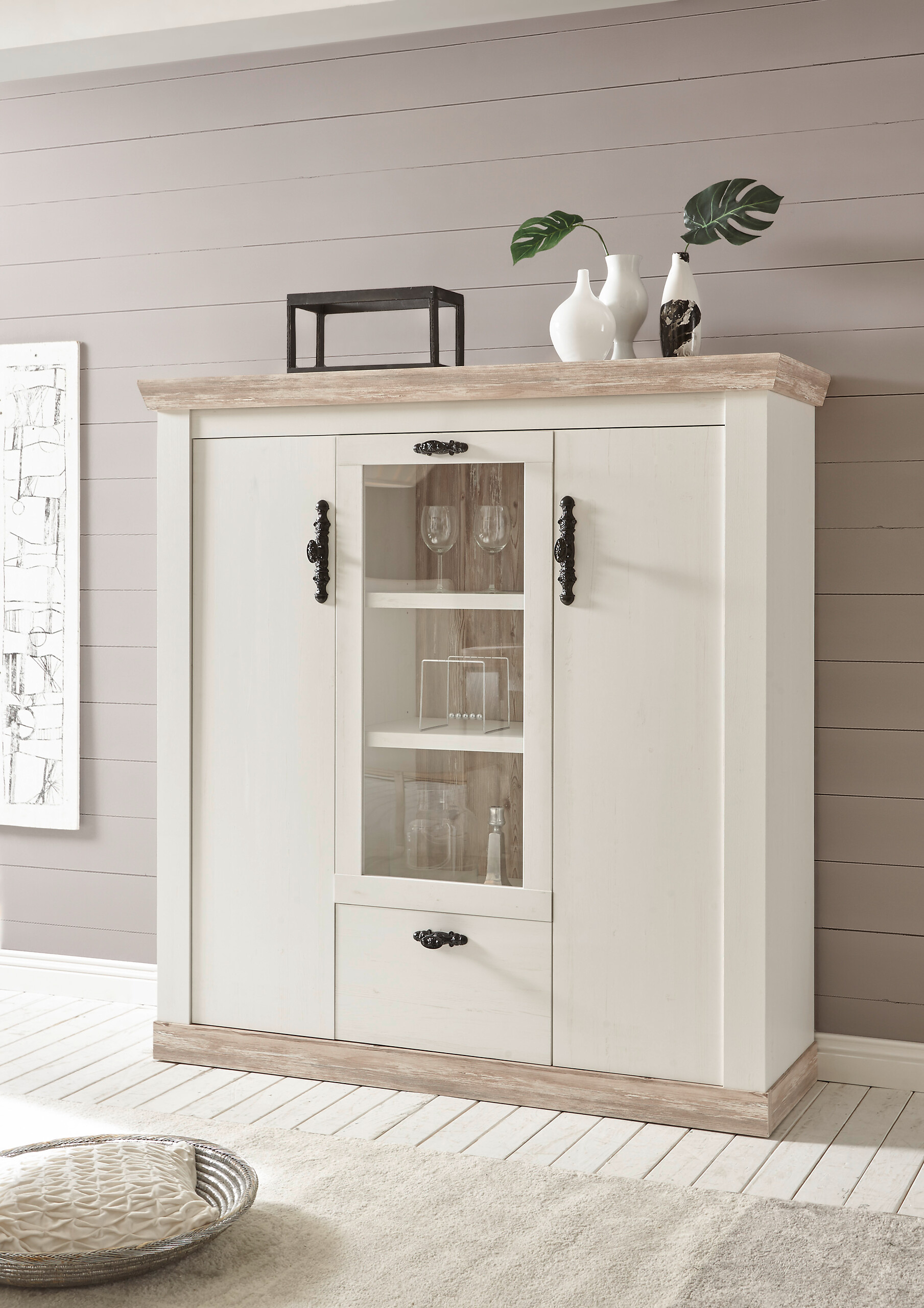 Highboard Florenz weiß Pinie B/H/T: ca. 139x146x44 cm