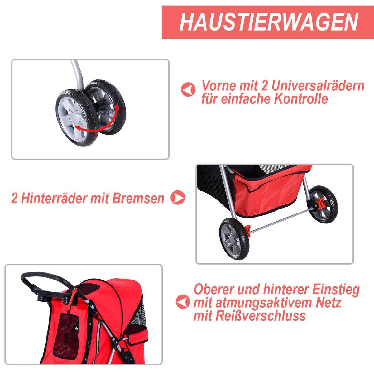 PawHut Hunde-Zubehör rot Polyester B/H/L: ca. 45x75x97 cm