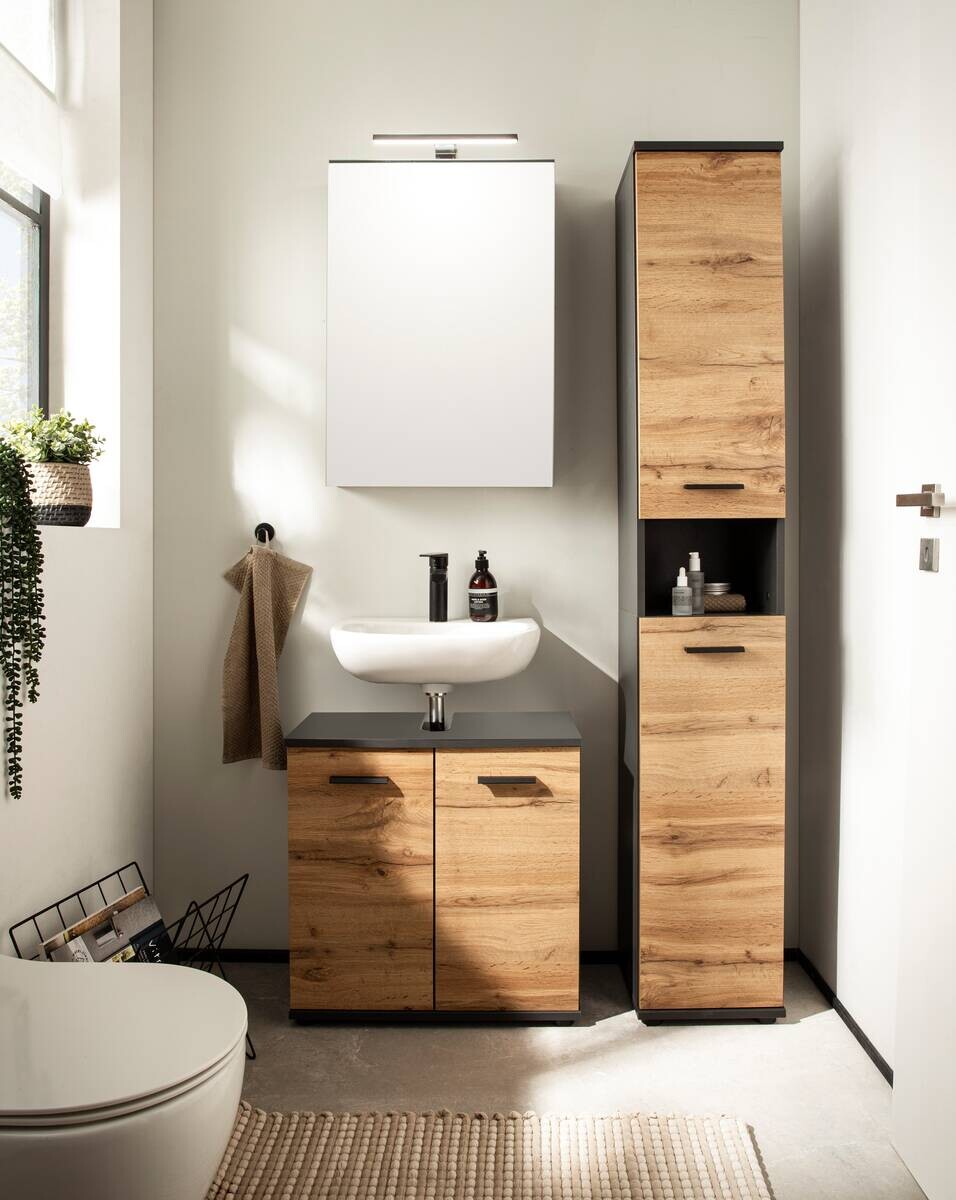 Badhochschrank Lanos Eiche Nachbildung anthrazit B/H/T: ca. 30x178,4x32,6 cm