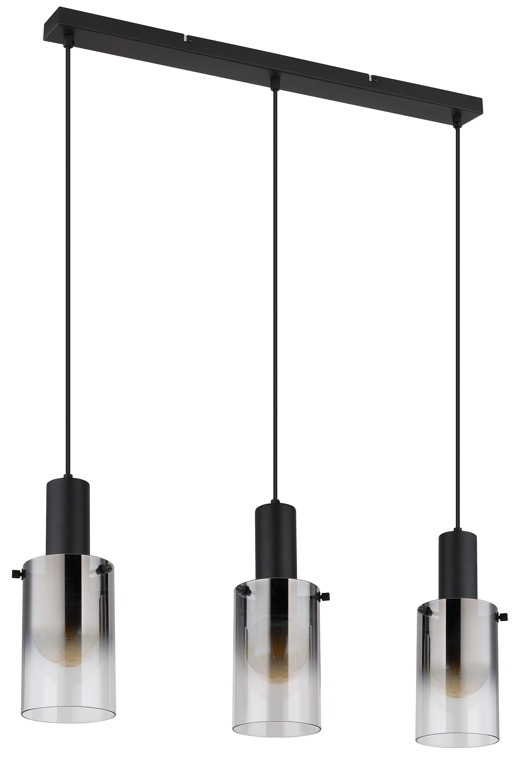 Pendelleuchte Florentina schwarz Glas Metall B/H/L: ca. 12,5x150x72,5 cm E27 3 Brennstellen