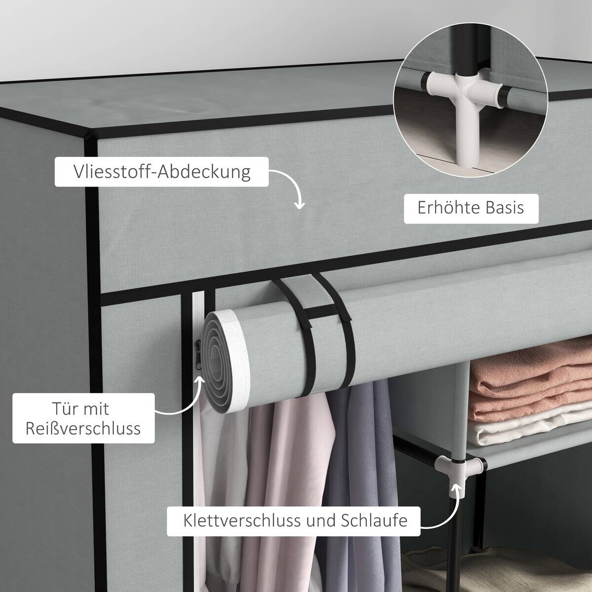 HOMCOM Kleiderschrank hellgrau Polypropylen B/H/L: ca. 42,5x83x162,5 cm