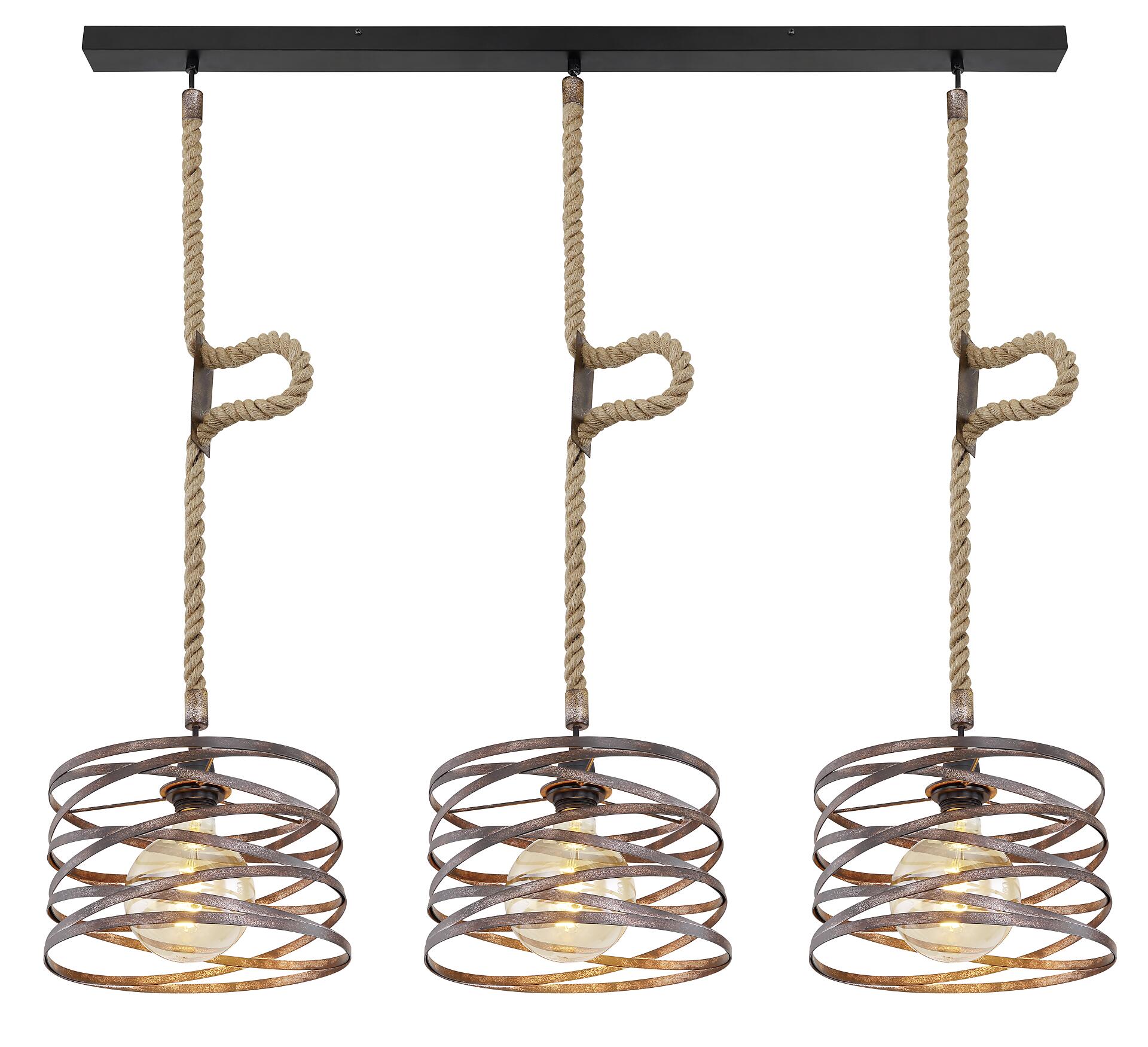 GLOBO Pendelleuchte MARCO 15641-3H schwarz rostfarbig Metall Hanfseil B/H/L: ca. 28x120x115 cm 3.0 Brennstellen
