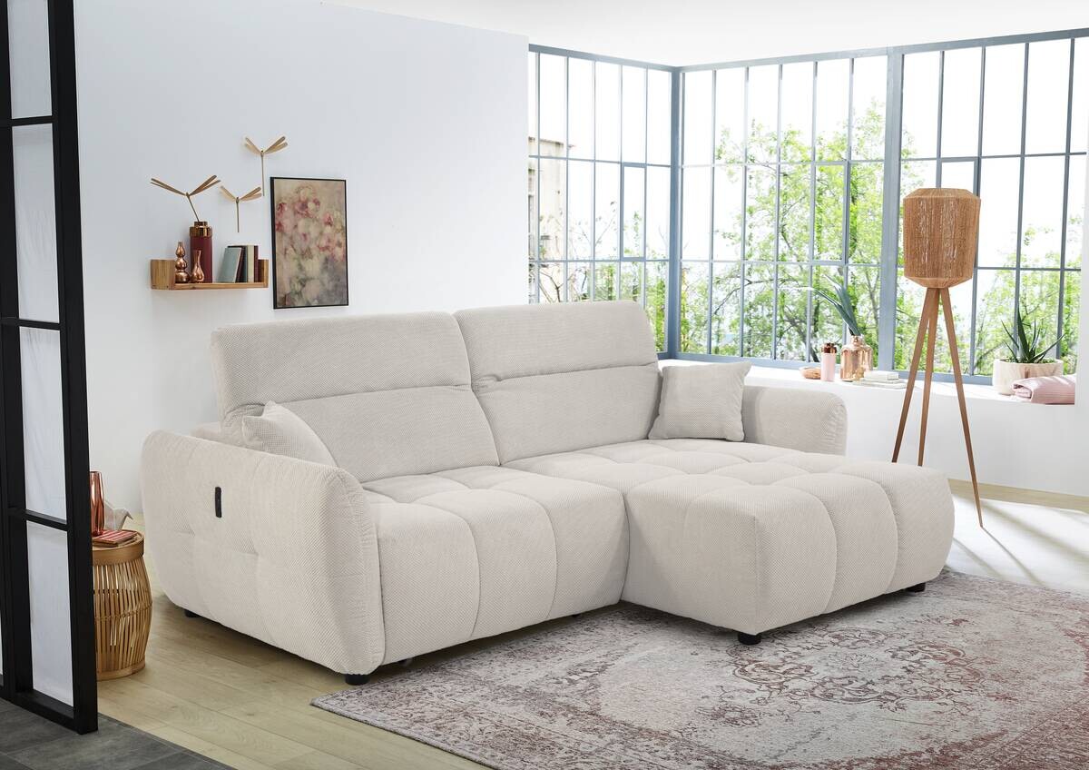 Ecksofa mit elektrischer XXL Sitztiefenverstellung hellbeige Kord B/H/T: ca. 260x106x191 cm Ecksofa mit elektrischer XXL Sitztiefenverstellung hellbeige Kord B/H/T: ca. 260x106x191 cm
