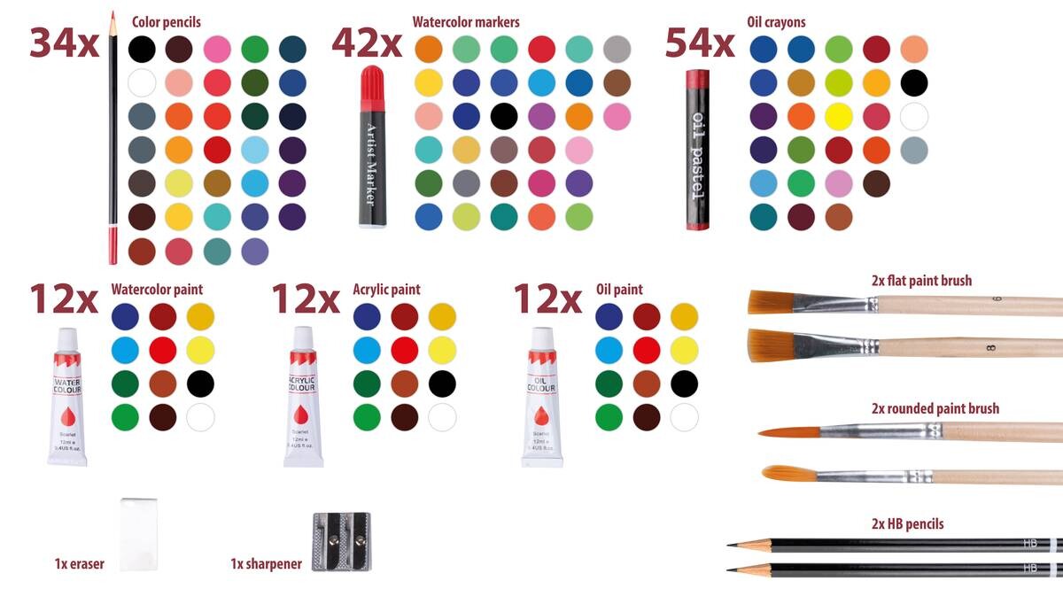 Kunst-/Malkasten 174tlg. schwarz Holz B/H/T: ca. 46,5x34,5x11,5 cm