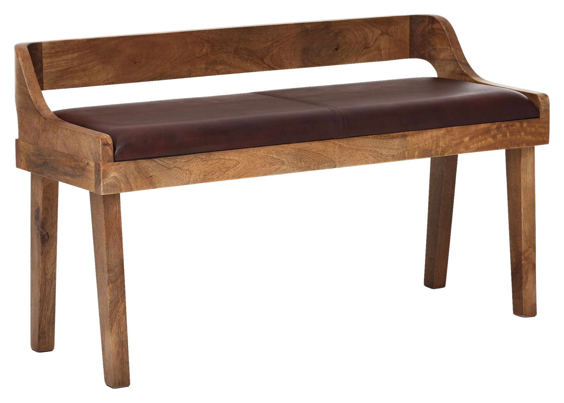 Wohnling Sitzbank dunkelbraun natur Leder Echtholz B/H/T: ca. 108x63x43 cm