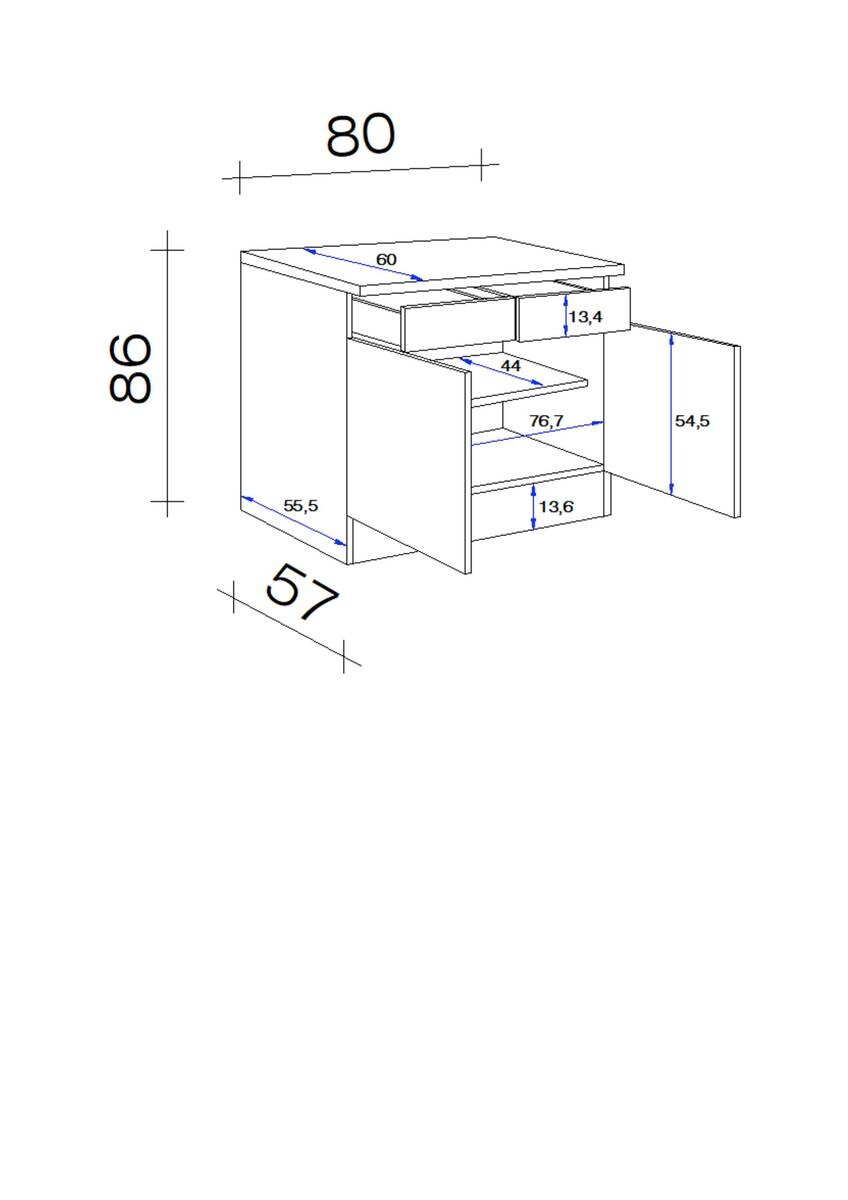 Unterschrank Valero weiß Hochglanz B/H/T: ca. 80x86x60 cm