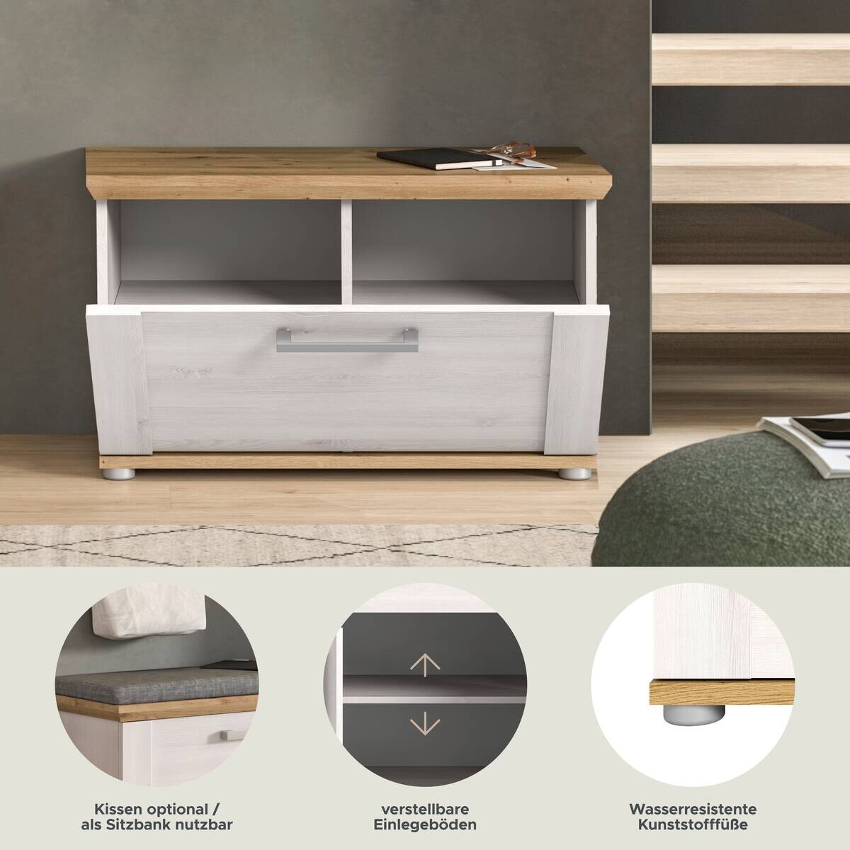 Sitzbank Verona Sibiu Lärche Nachbildung Eiche Artisan Nachbildung B/H/T: ca. 80x47x39 cm