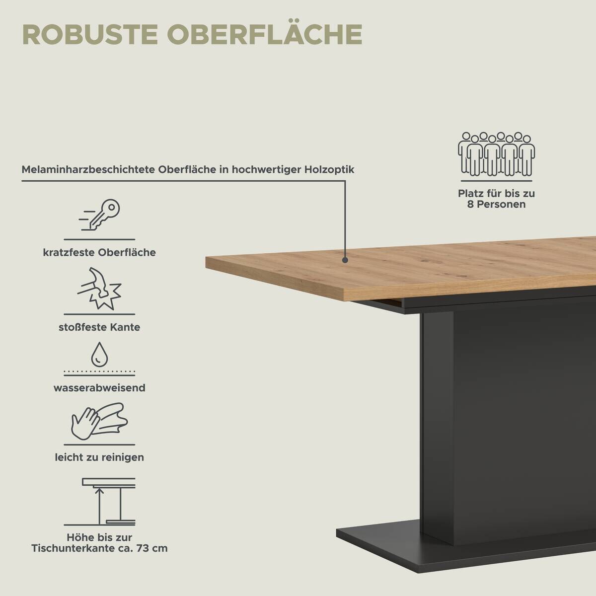 Esstisch MOTION grau Artisan Nachbildung B/H/T: ca. 150x76x90 cm