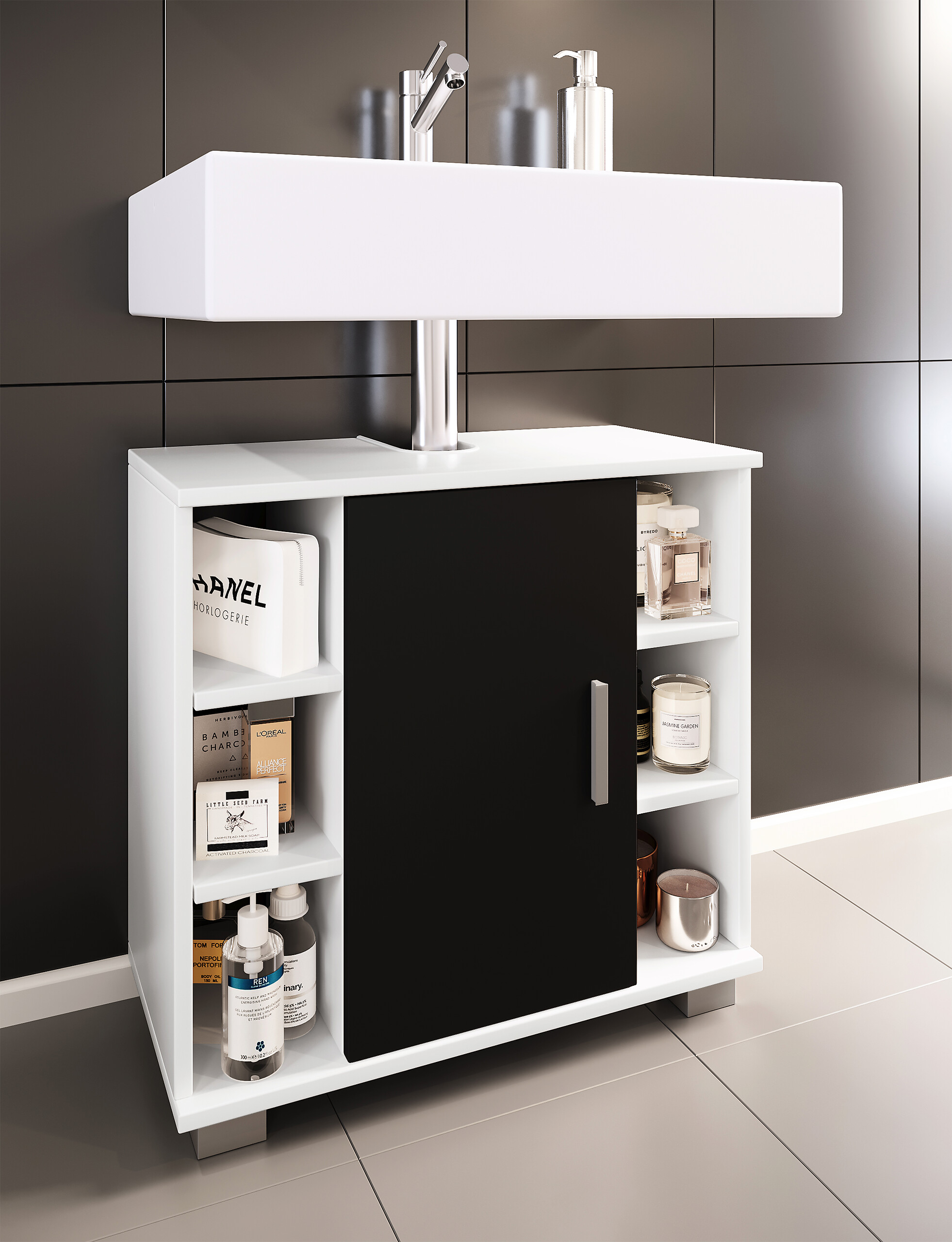 Waschbeckenunterschrank Zalo weiß schwarz B/H/T: ca. 60x58x30 cm